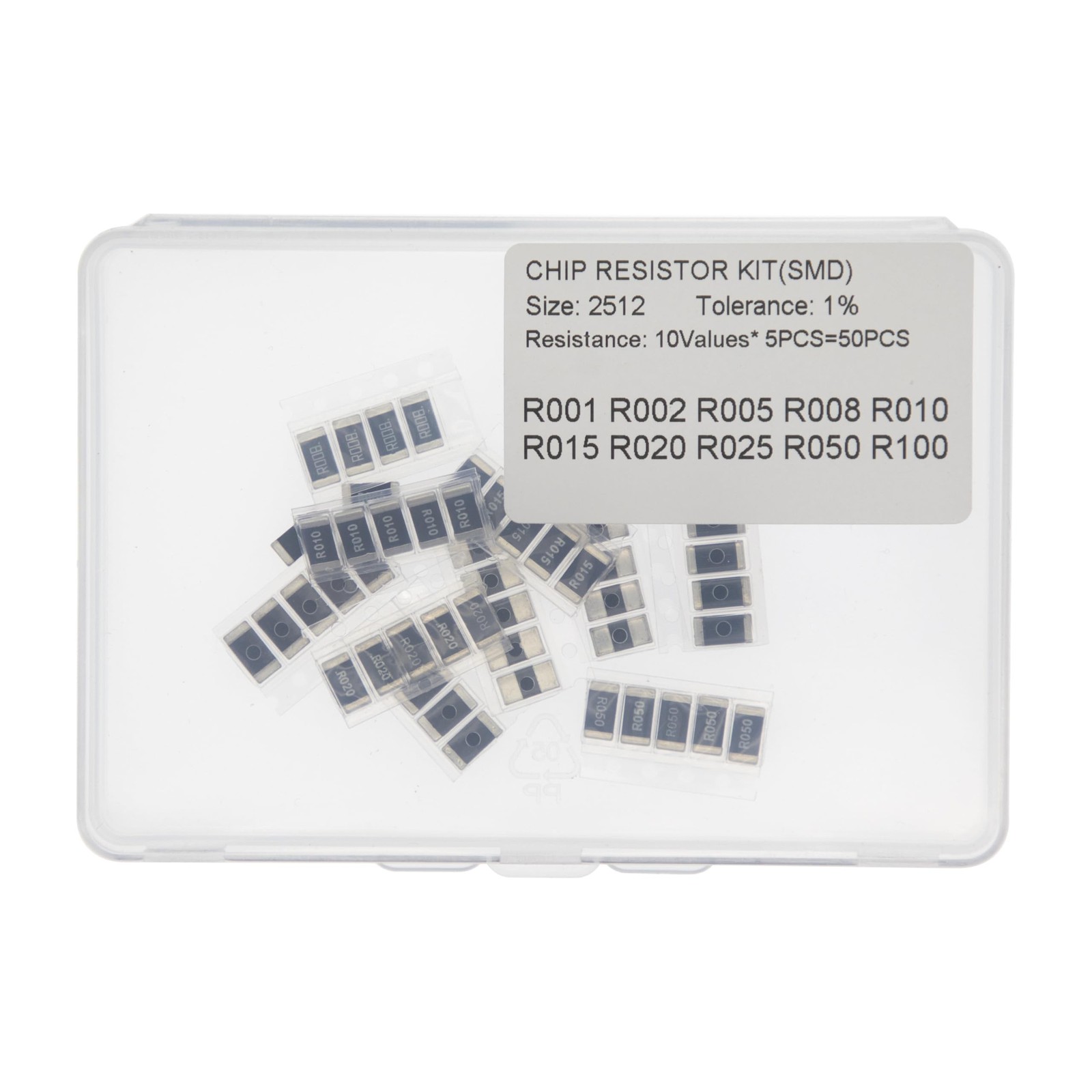 10 Values x 5 Pieces, Total 50 Pieces, 2W 2512 1% SMD Surface Mount Thick Fil…