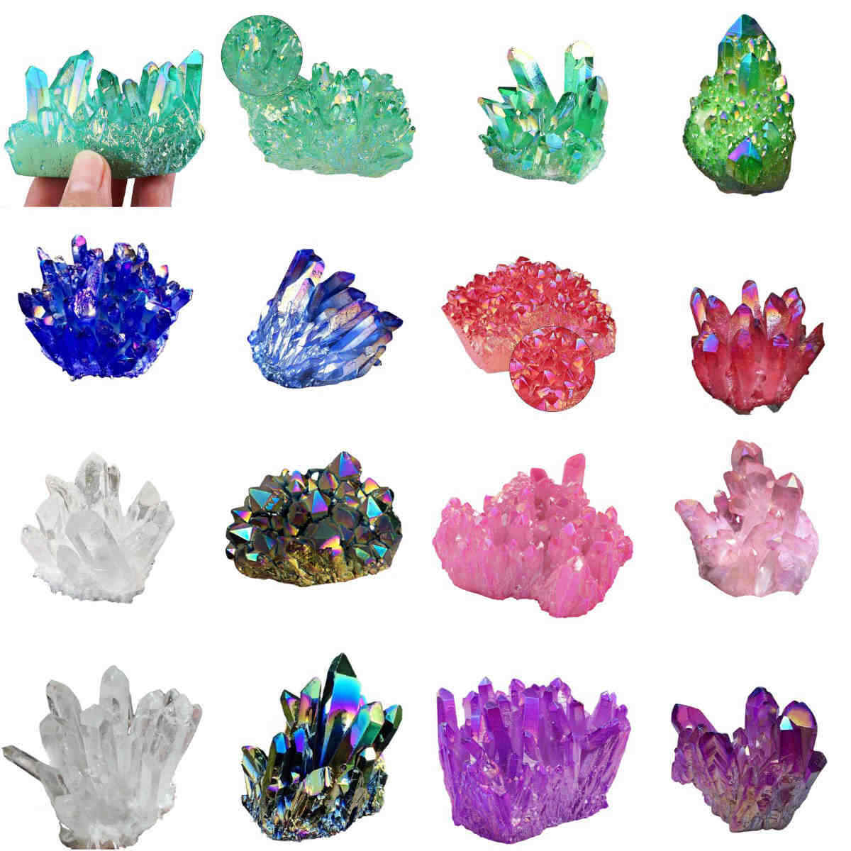 Natural Quartz Crystal Cluster Aura Rainbow Titanium Rock Stone Specimens Reiki