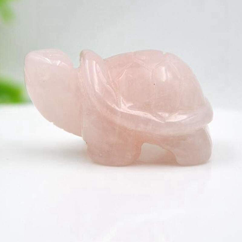 Natural Rose Quartz Crystal Carved Tortoise Healing Stone Turtle Animal Decor US