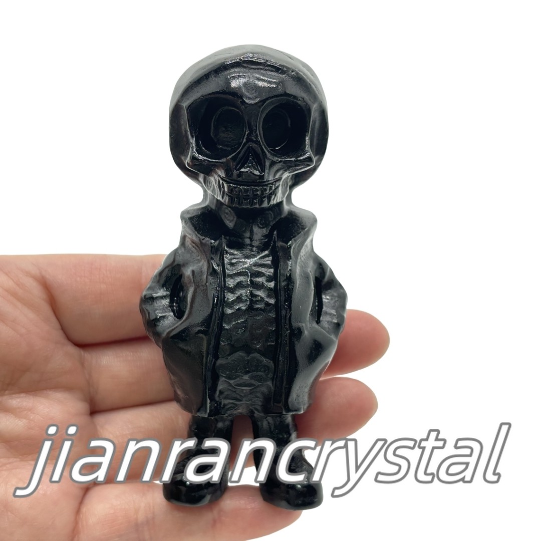 3.5″ Natural Obsidian Halloween Skull Carved Quartz Crystal healing 1pc
