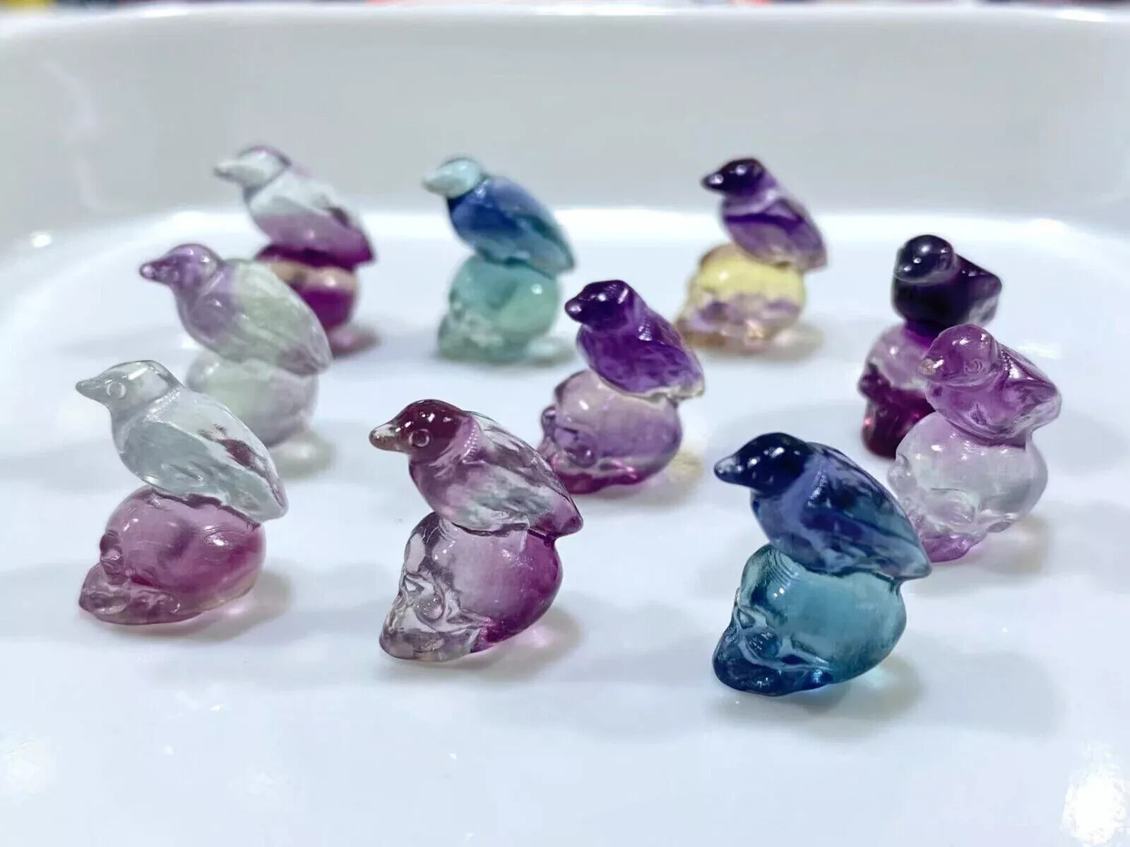 3pc Natural fluorite carved mini bird skull quartz crystal reiki healing decor