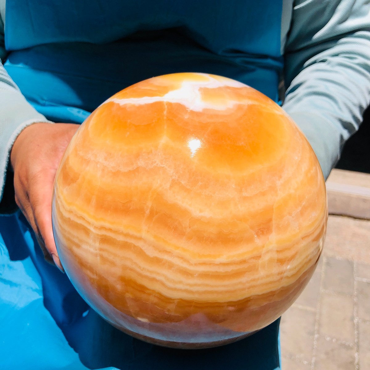 6520G Top Natural Yellow Calcite Ball Quartz Crystal Ball Reiki Healing 5522