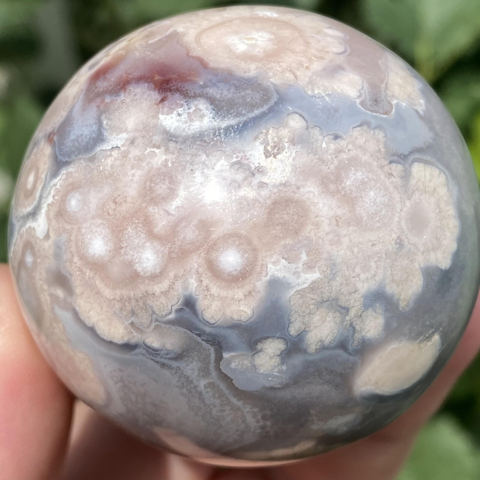 204g Natural Flower Agate Sphere Crystal Quartz Healing Reiki