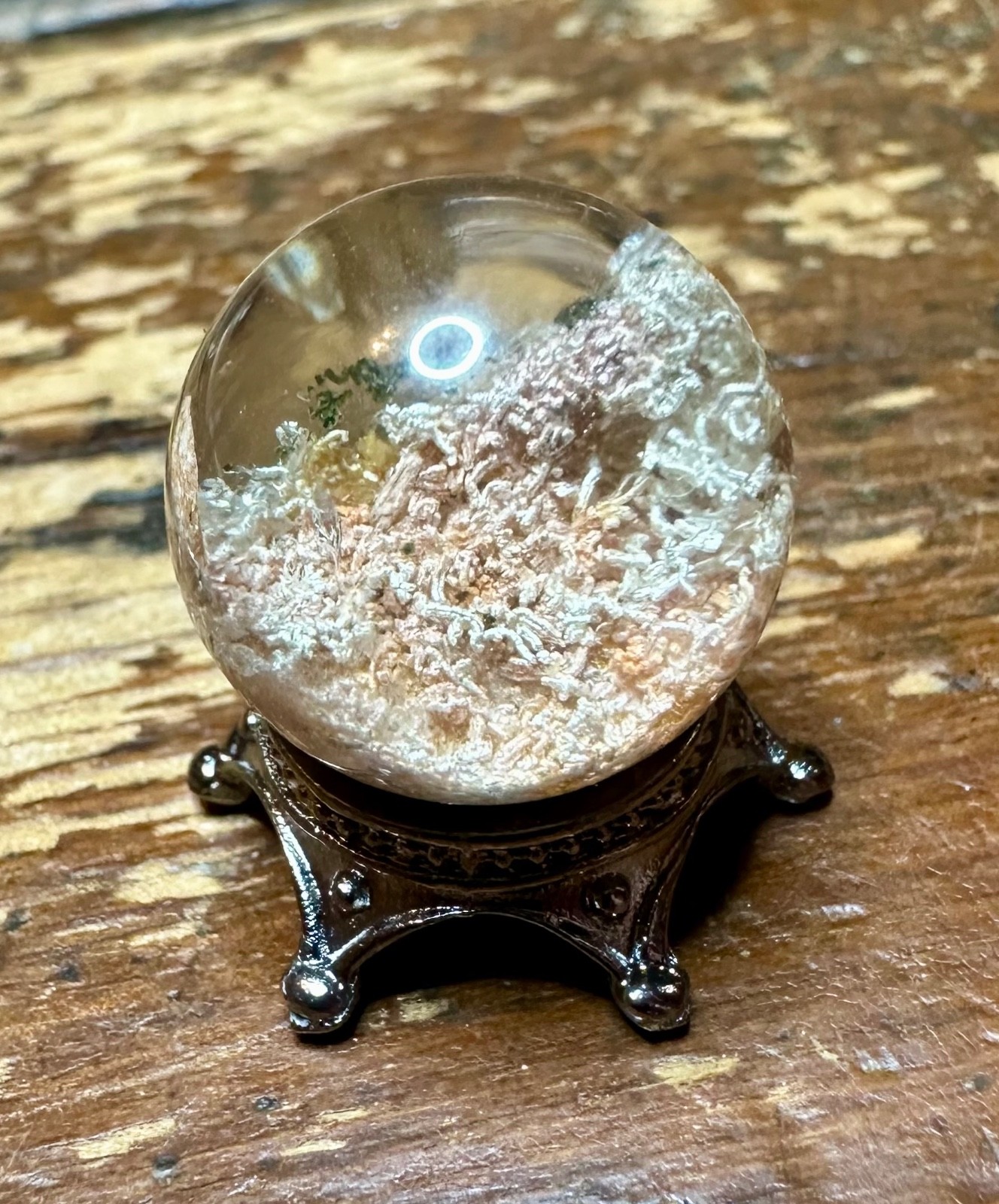 Teeny tiny super clear garden quartz crystal sphere with stand Free shipping