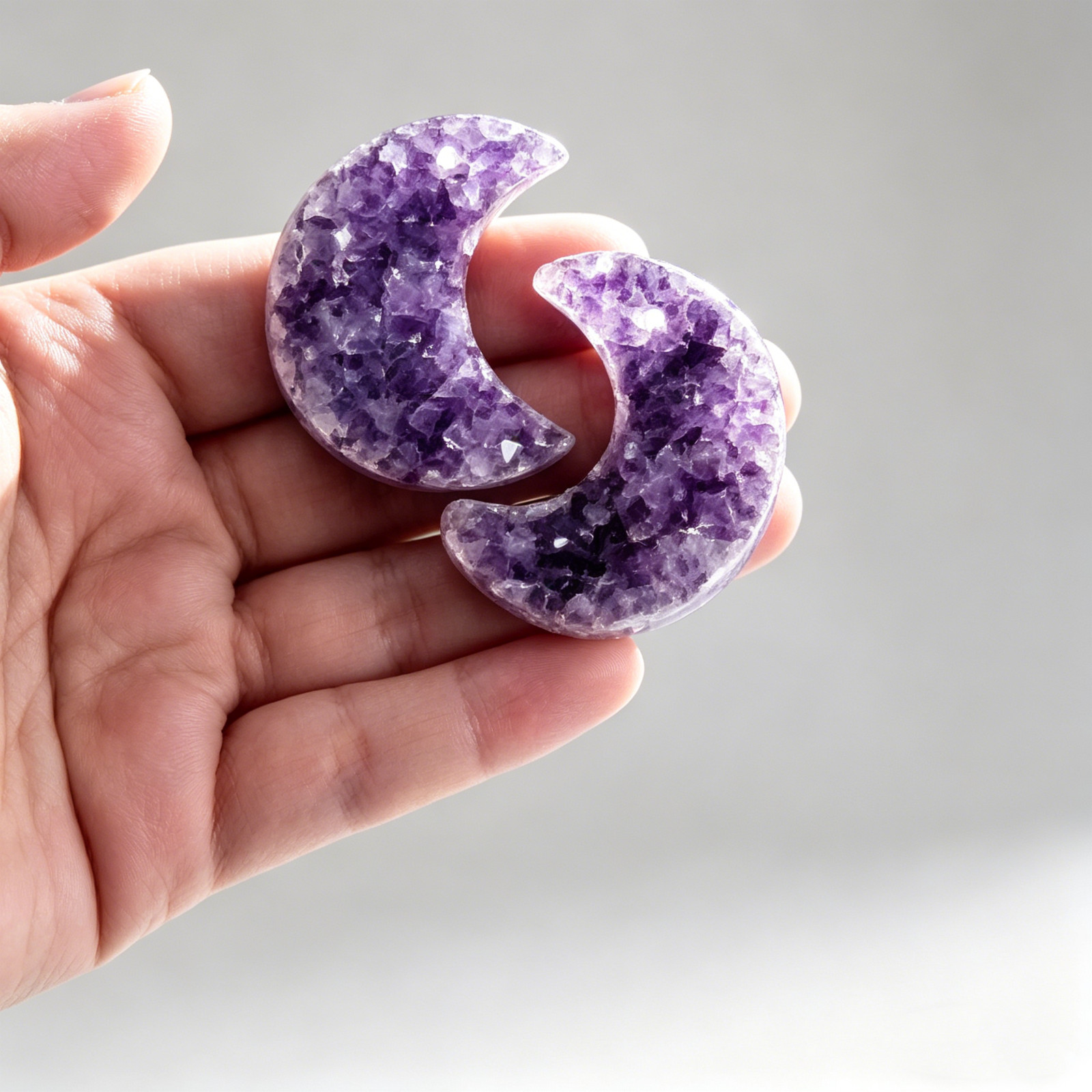 Natural Amethyst Druzy Moon Crystal Cluster Healing Ornament Decor