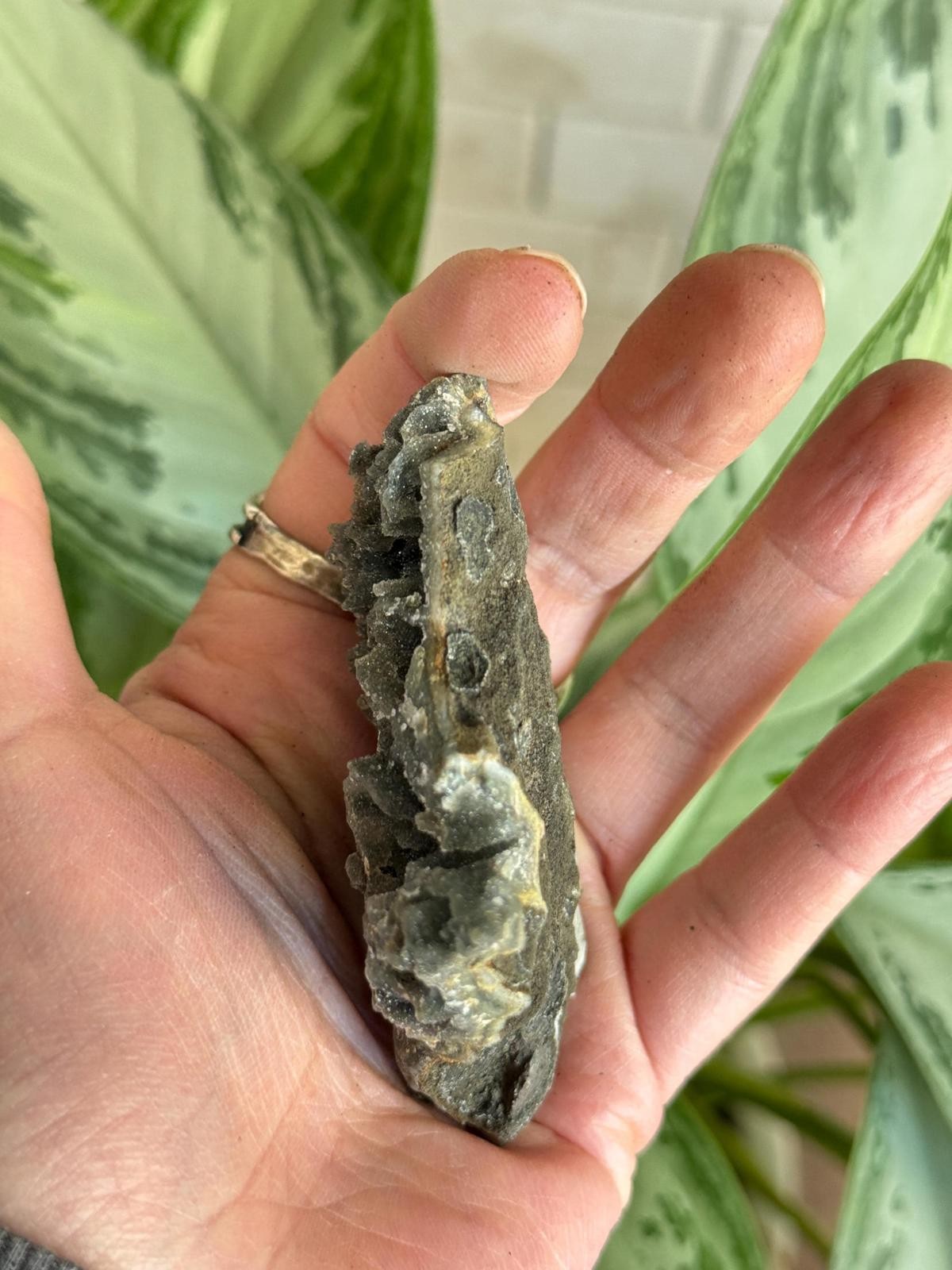 Black Galaxy Crystal Cluster Raw Druzy Hematite Geode Chalcedony Stalactite A23