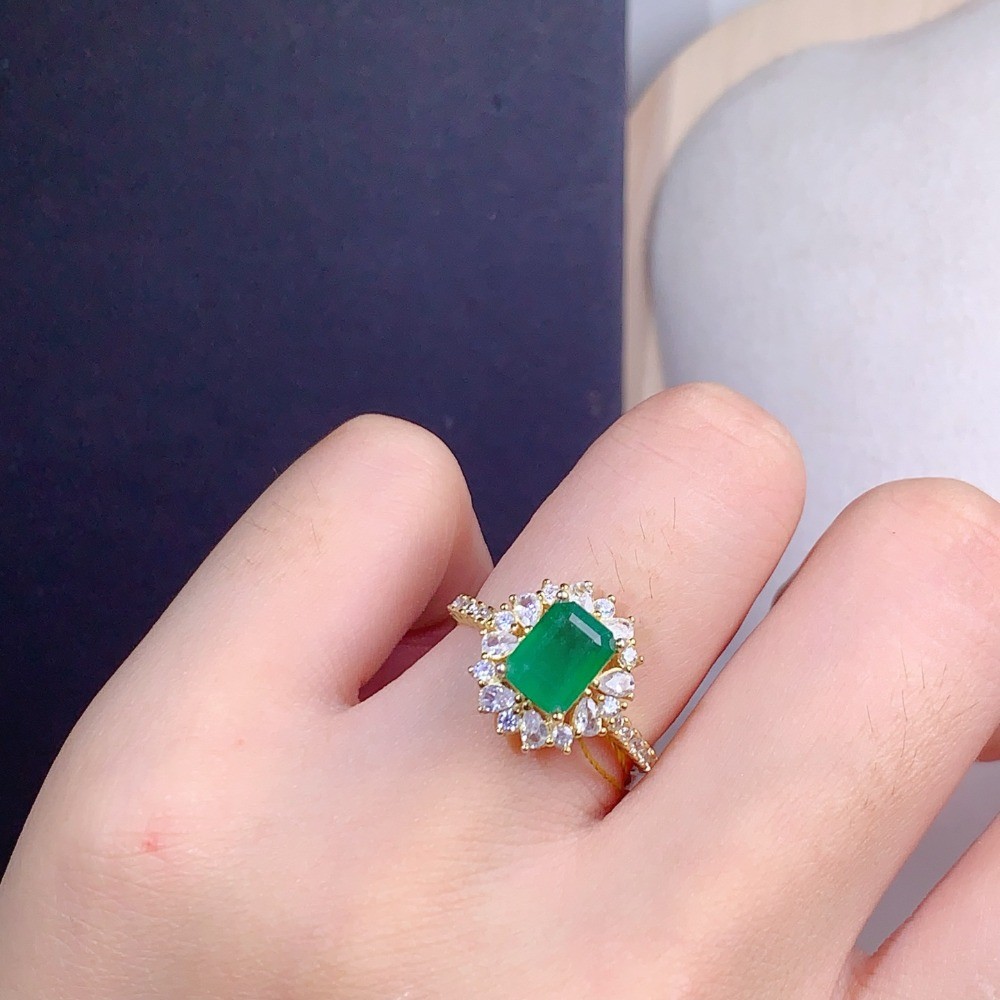 High Huality Emerald open Adjustable ring Gemstone S925 Silver Plated 18K Gold