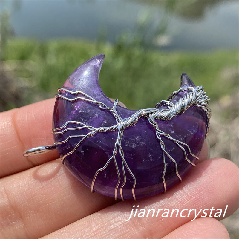 1pc Natural Amethyst Quartz Hand Carved Moon Quartz Crystal Skull Reiki Healing