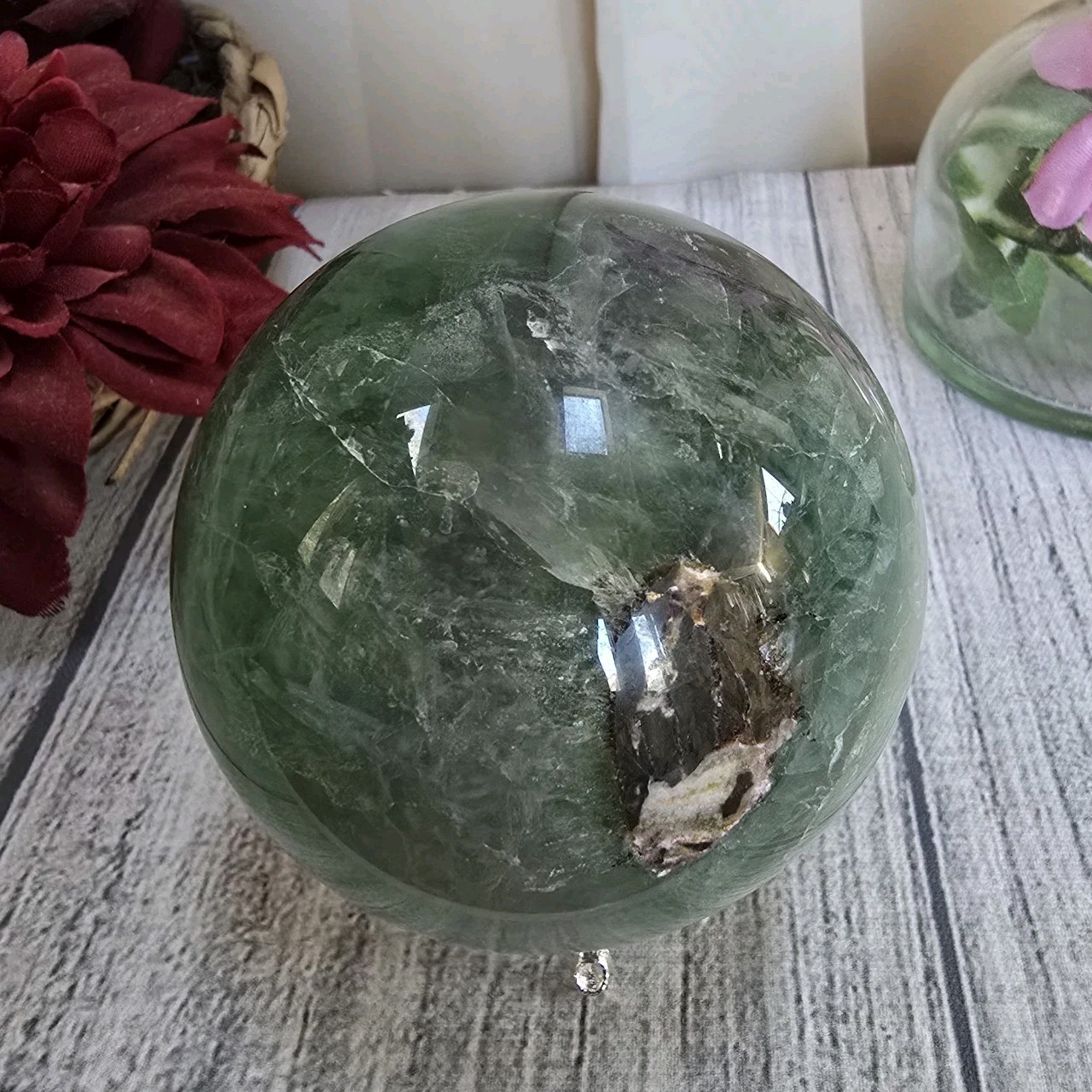 69mm Natural Green Rainbow Fluorite Crystal Sphere Orb (FF)