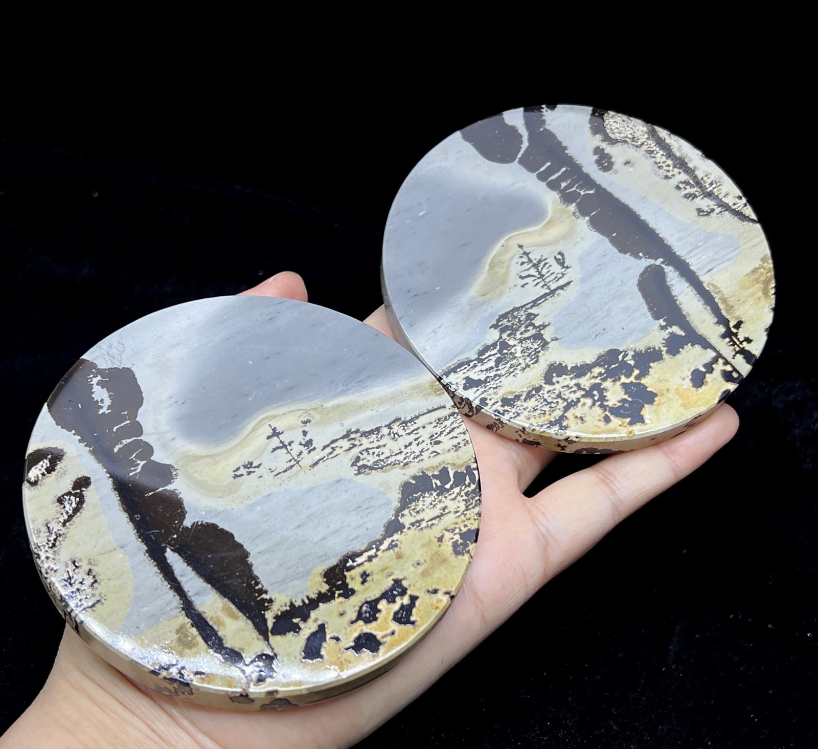 Jasper set, 2pcs=USD34.5, ⌀=94mm Oriental Picture Stone, Chinese Picture stone