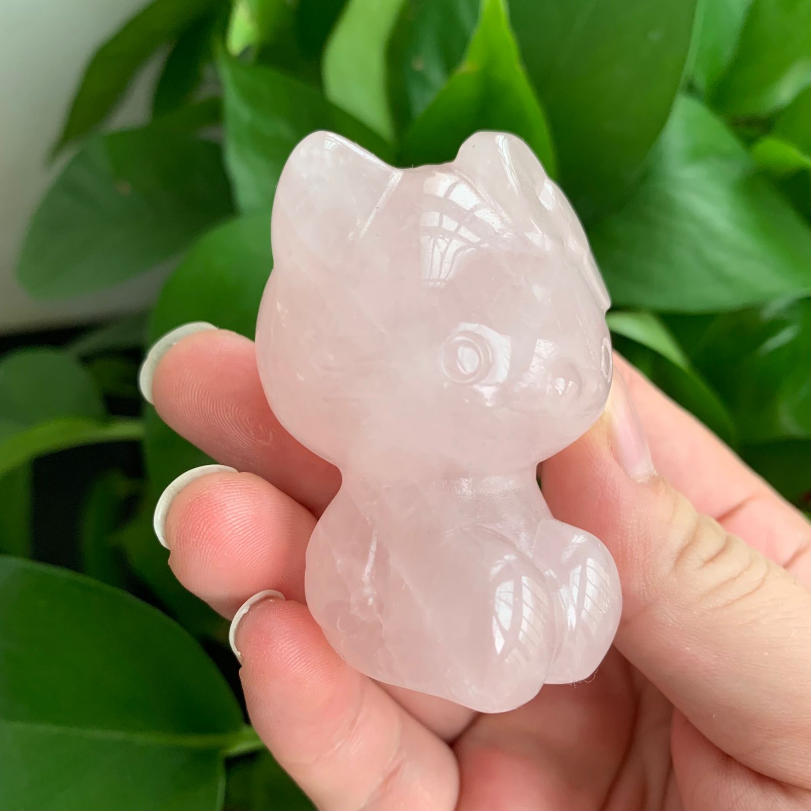 99g Rose Quartz Hello Kitty Cat Carving Crystal Specimen Collection Art Decor