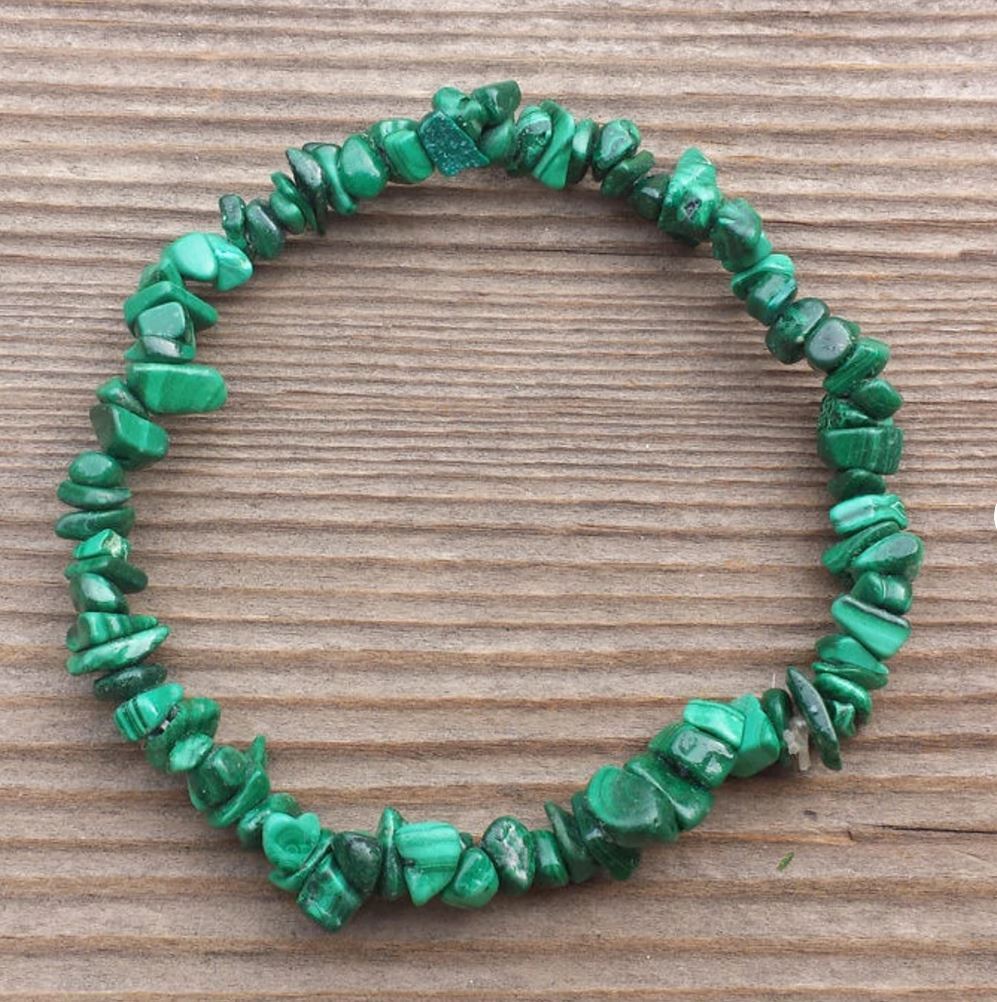 NATURAL MALACHITE STONE GEMSTONE STRETCHY CHIP BRACELET