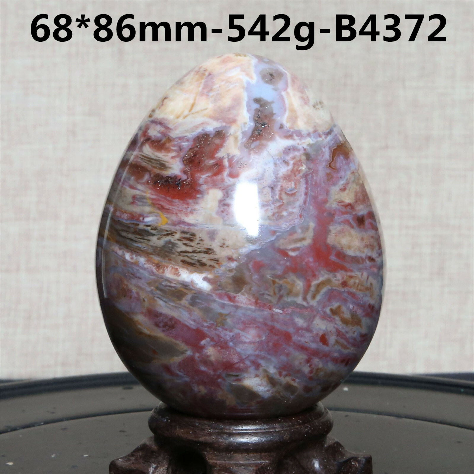 B4372-542g Natural Polished Wood stone Jasper Agate egg Madagascar+Stand