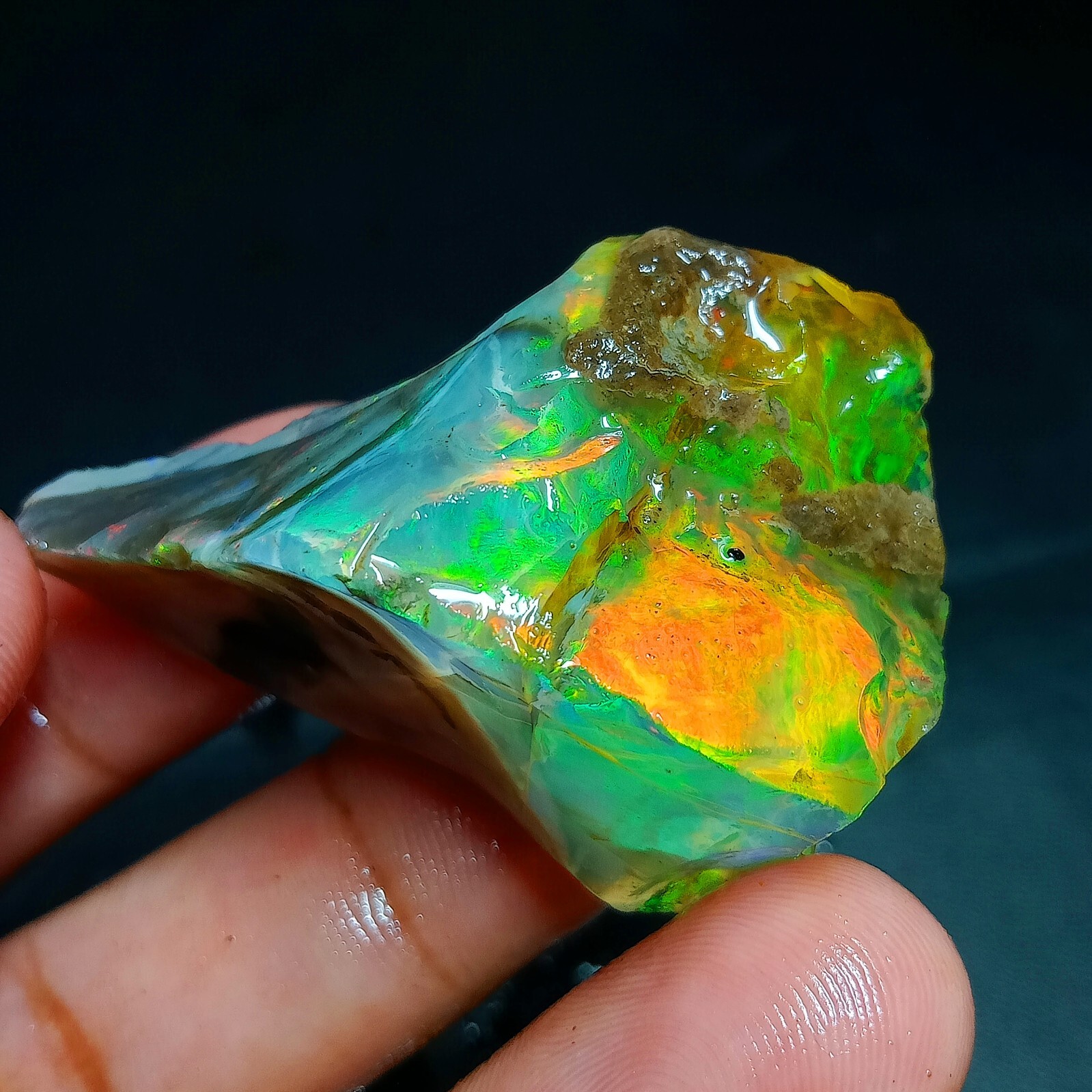 108ct Natural Ethiopian Opal Rough – Green Matrix Fire Crystal Specimen 47x26mm