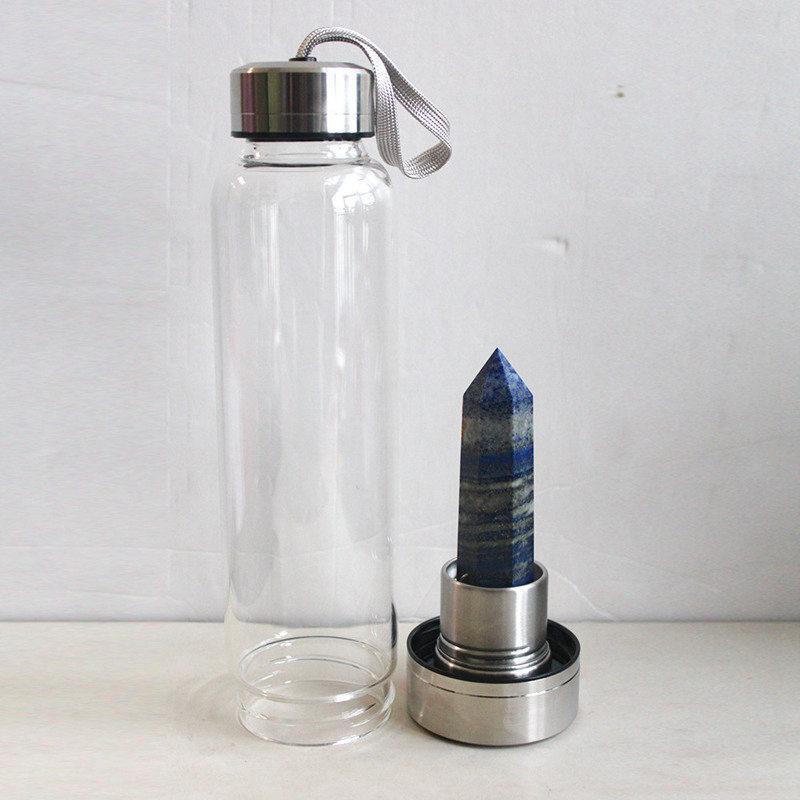 Natural Lapis Lazuli Quartz Crystal Elixir Water Bottle Rock Stone Wand Healing