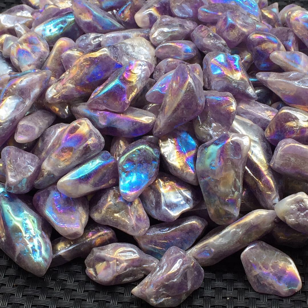 A Lot Rainbow Aura Chevron Amethyst Tumbled Stone Quartz Crystal Healing 100g