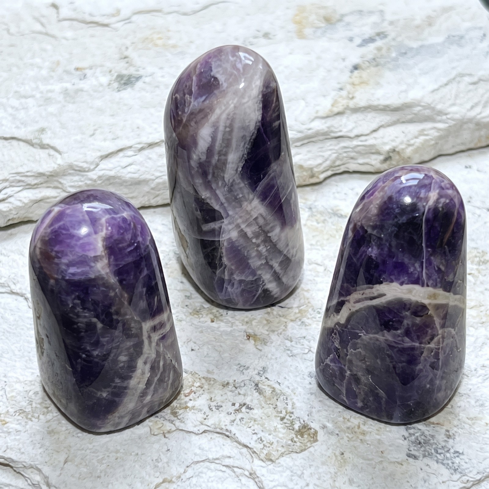 Banded Purple Amethyst Crystal Freeform Tower Carving Natural Genuine Gemstone