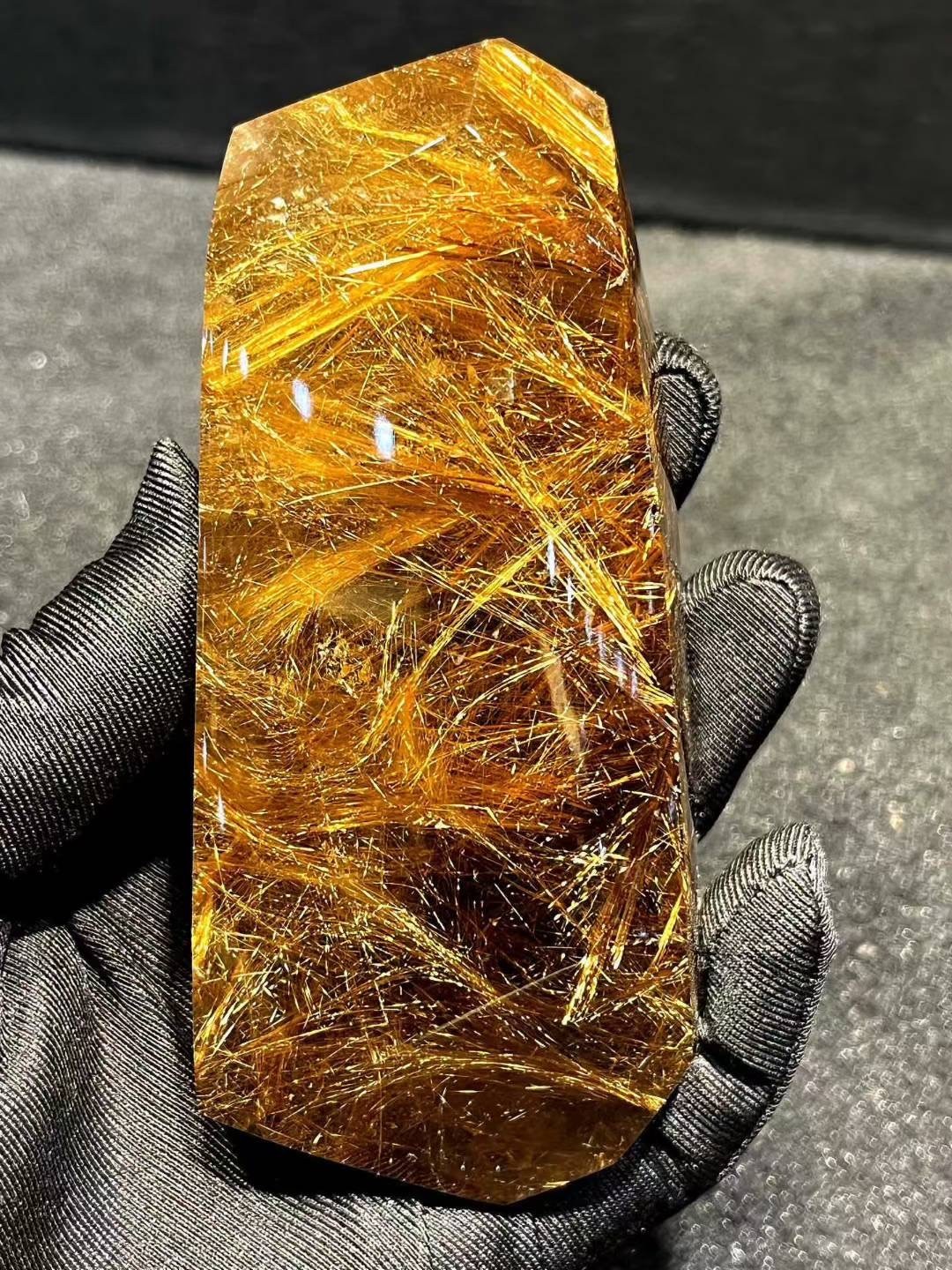 862g Natural Gold Rutilated Crystal Quartz Mineral Specimen reiki Decor+stand