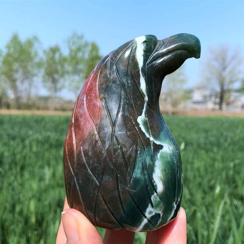 0.88LB Natural Aquatic agate Quartz hand Carved eagle crystal Reiki healing