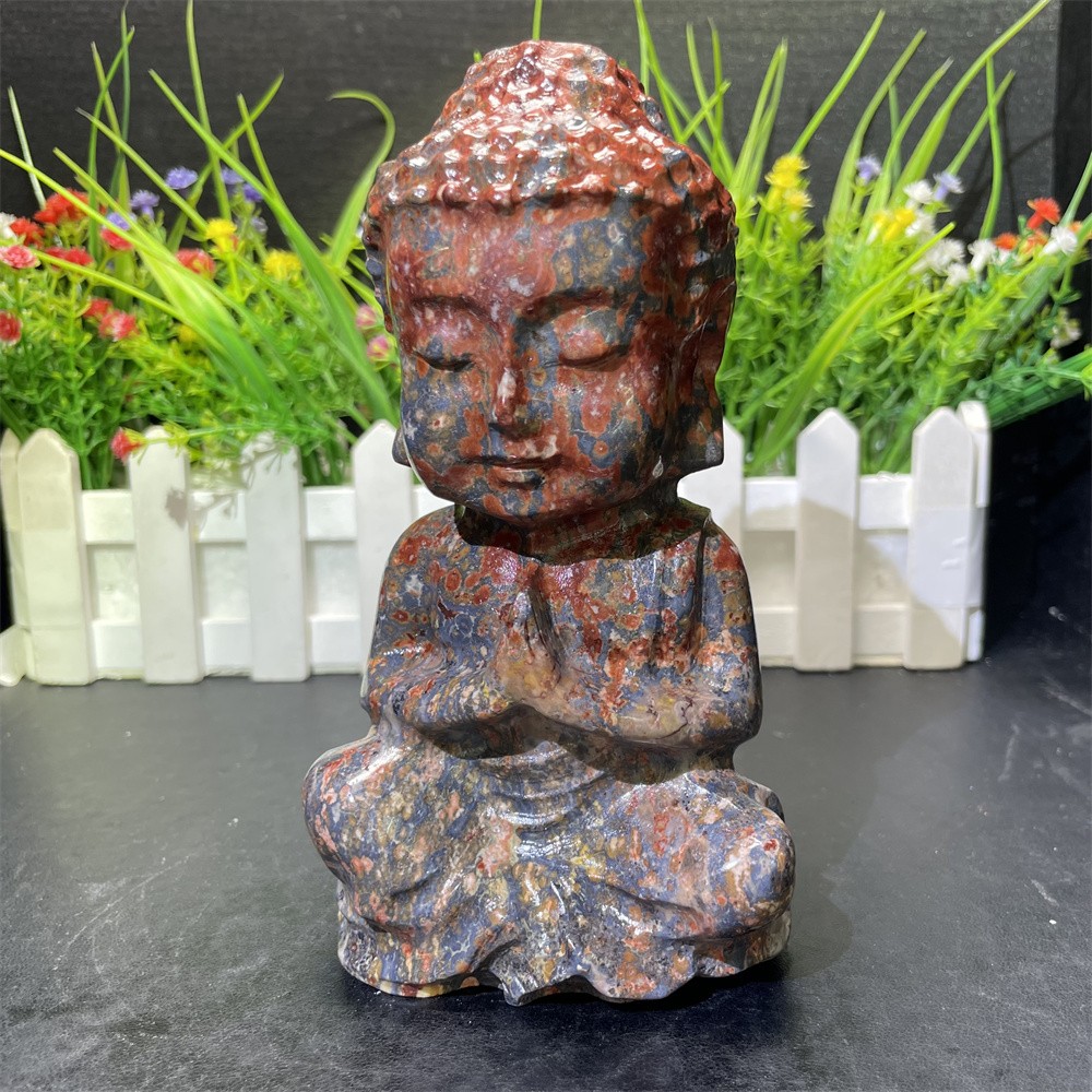 1.8LB 5.9″ Natural Red Loepard Baby Buddha Carved Crystal Reiki Heal Decor