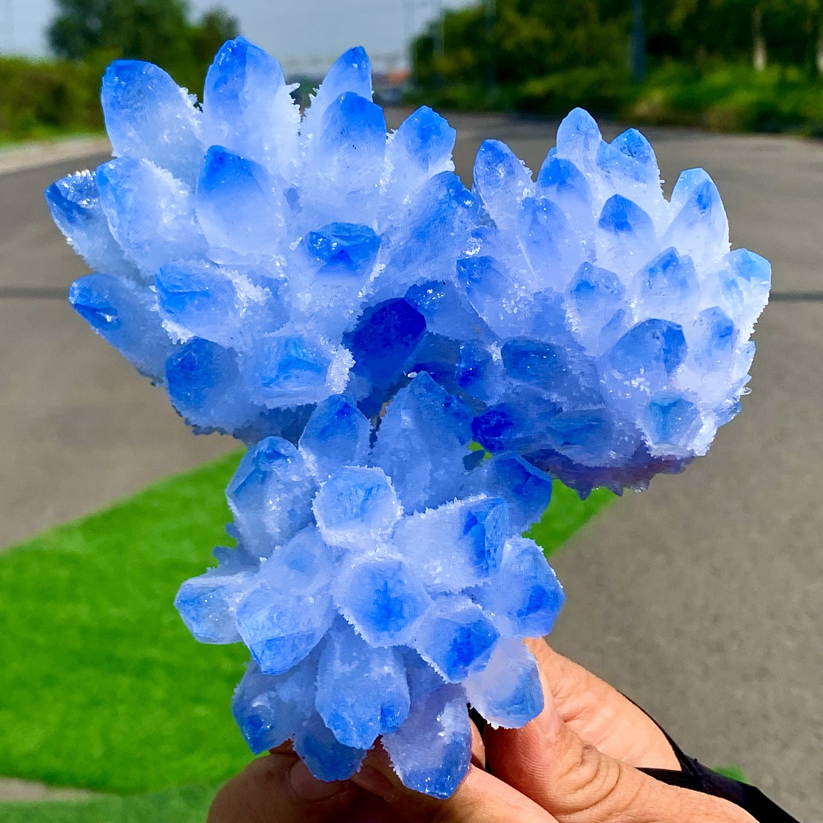 1.85LB Newly discovered blue phantom crystal quartz cluster mineral sample
