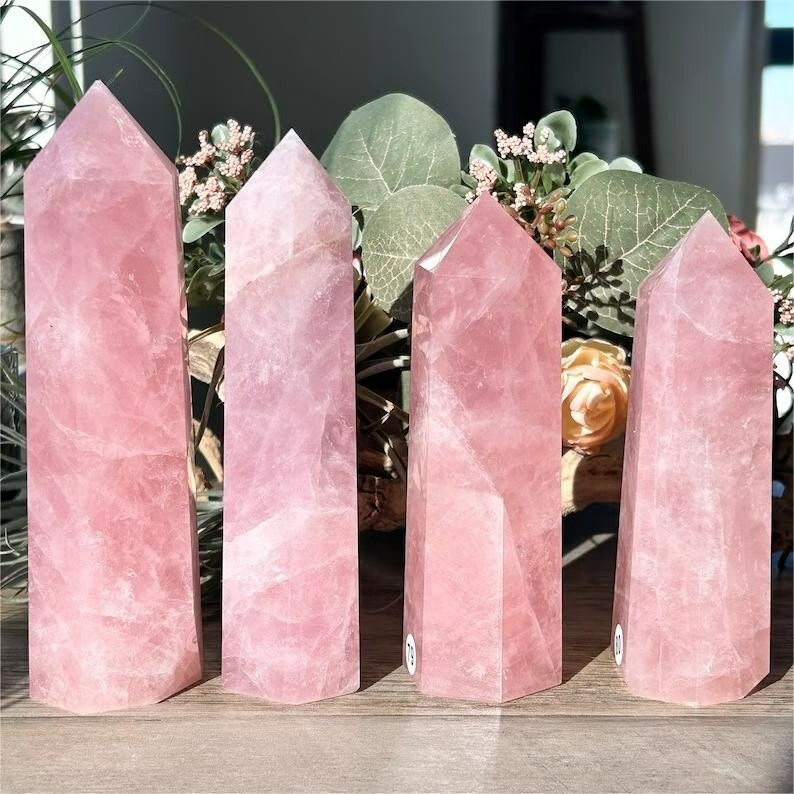 Natural Rose Quartz Tower Point Healing Crystal Obelisk Gemstone Home Decor Gift