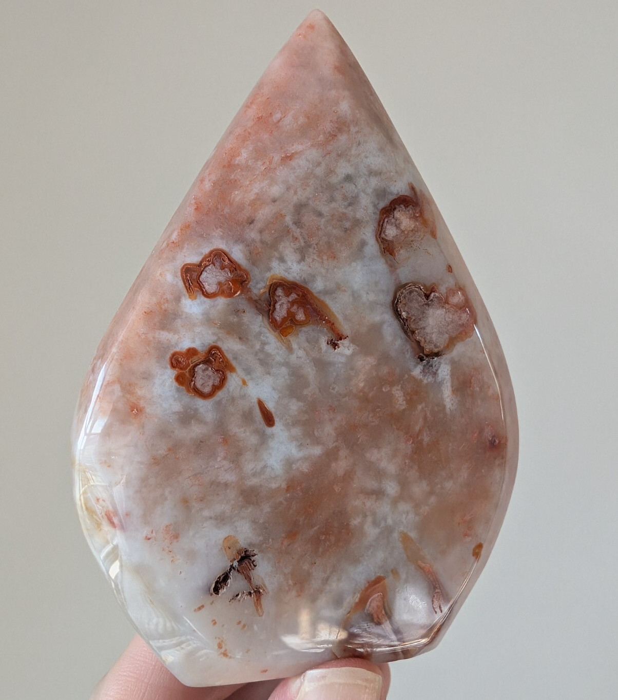 Red Cherry Flower Agate Freeform Ornament Teardrop Crystal Chakra Gemstone Gem