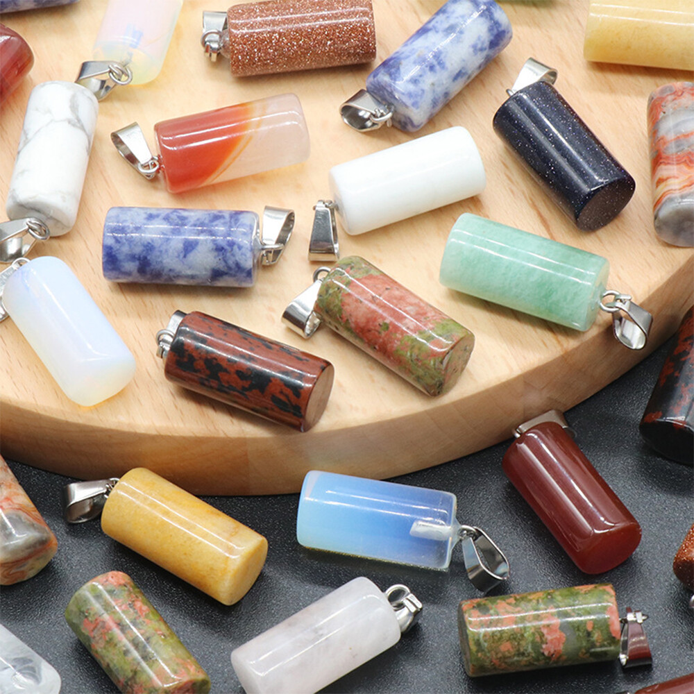 1x Chakra Natural Stone Crystal Cylinder Pendant Bead 10x20mm for Jewelry Making