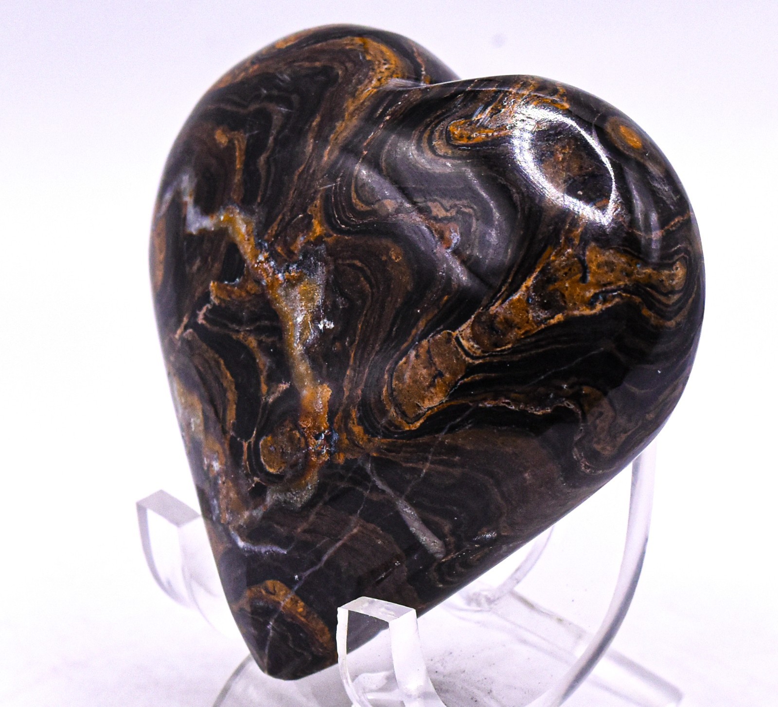 2.6″ 140g Waved Stromatolite Heart Polished Black Brown Gemstone Mineral – Peru