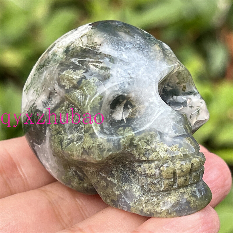 2″ Natural Aquatic agate carved skull Quartz Crystal Skull reiki healing gem 1pc