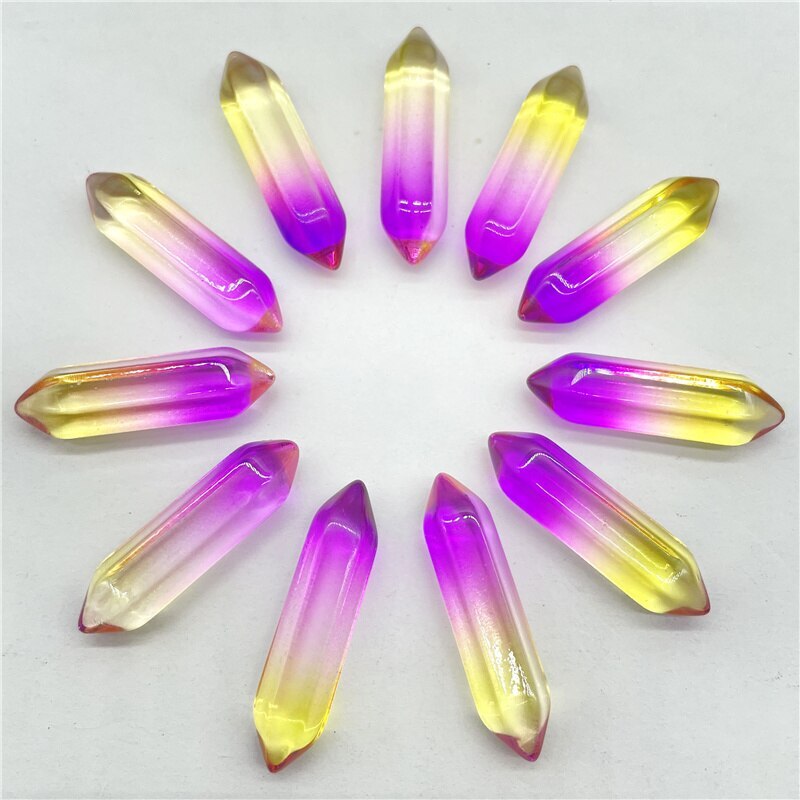 30pcs Yellow Rose Red Crystal Glass Hexagonal Pointed Healing Reiki No Hole