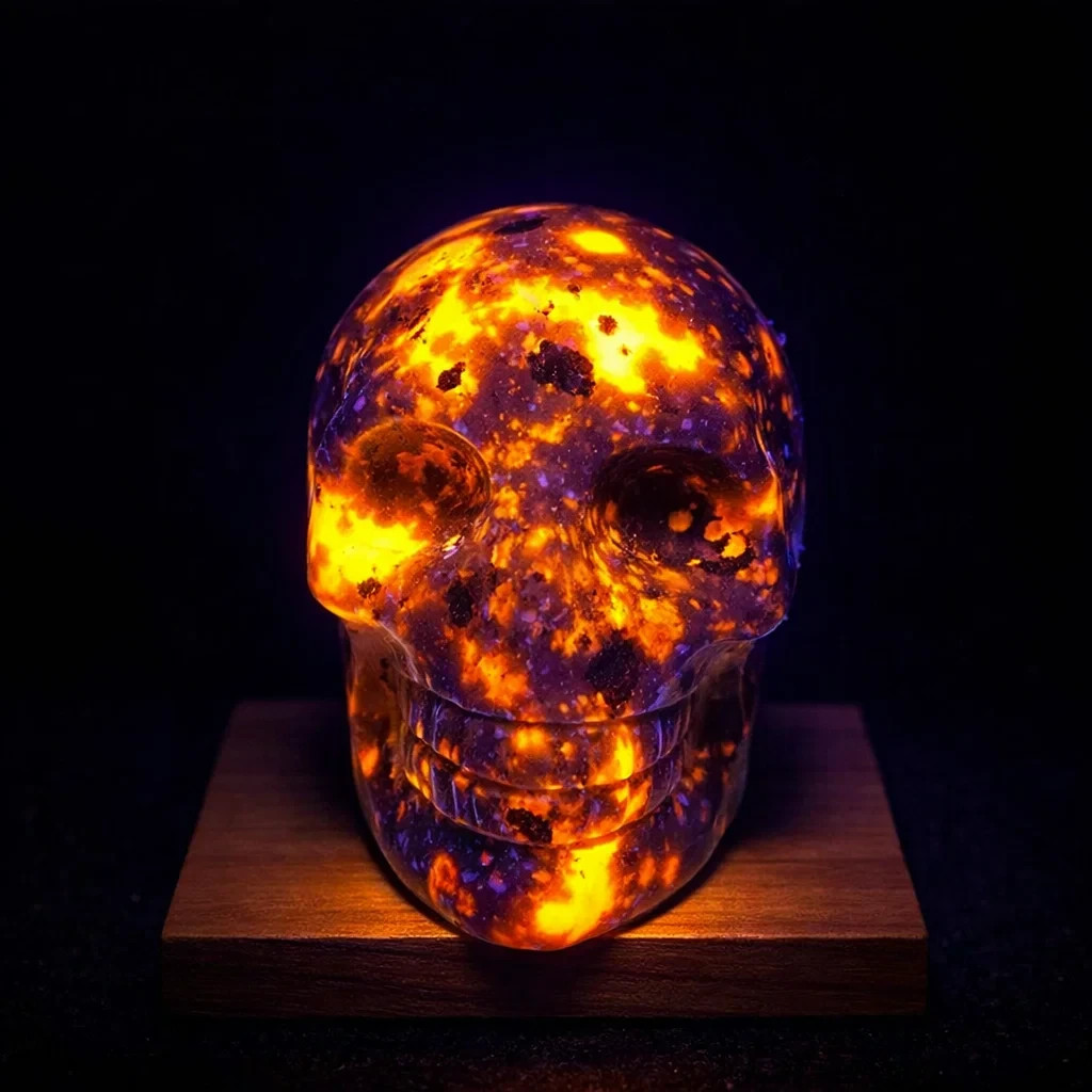 Yooperlite Crystal Skull Fluorescent Sodalite Quartz Carving Natural Decor Gift