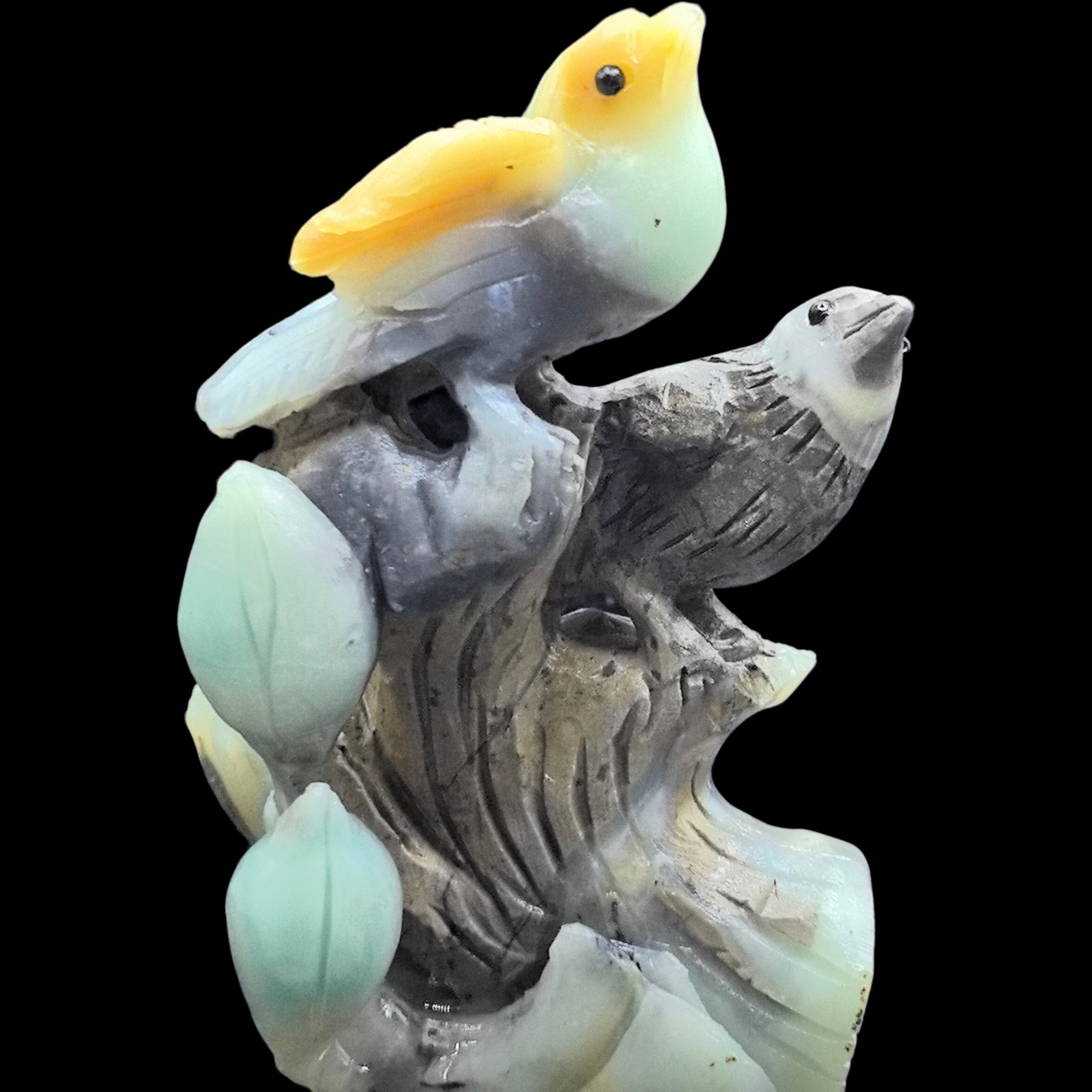 Hand Carved Amazonite Sculpture of Two Birds & Buds – A Harmony Totem & Serene