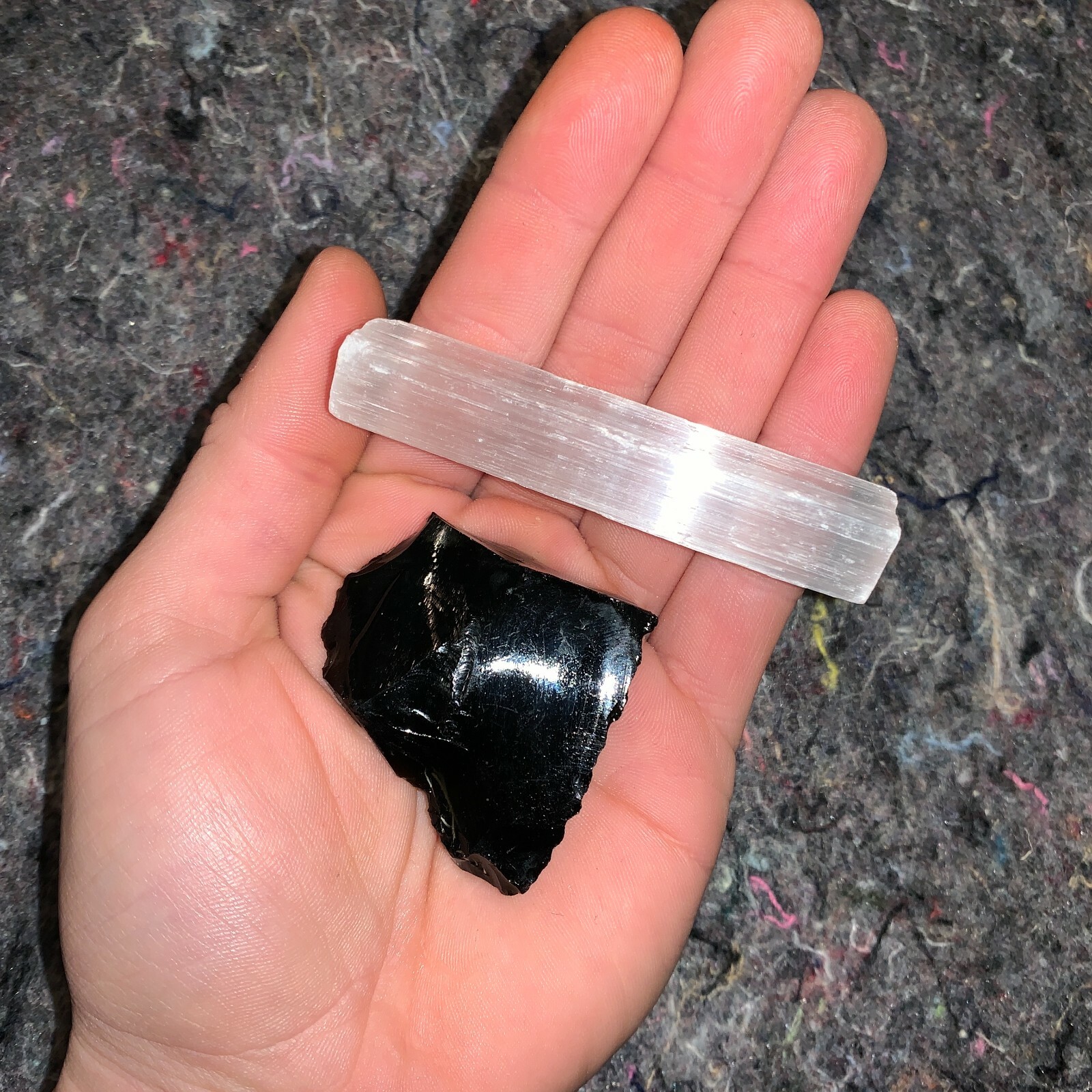 One (1) Charged Black Obsidian Rough Gemstone + A FREE Selenite Charging Stick