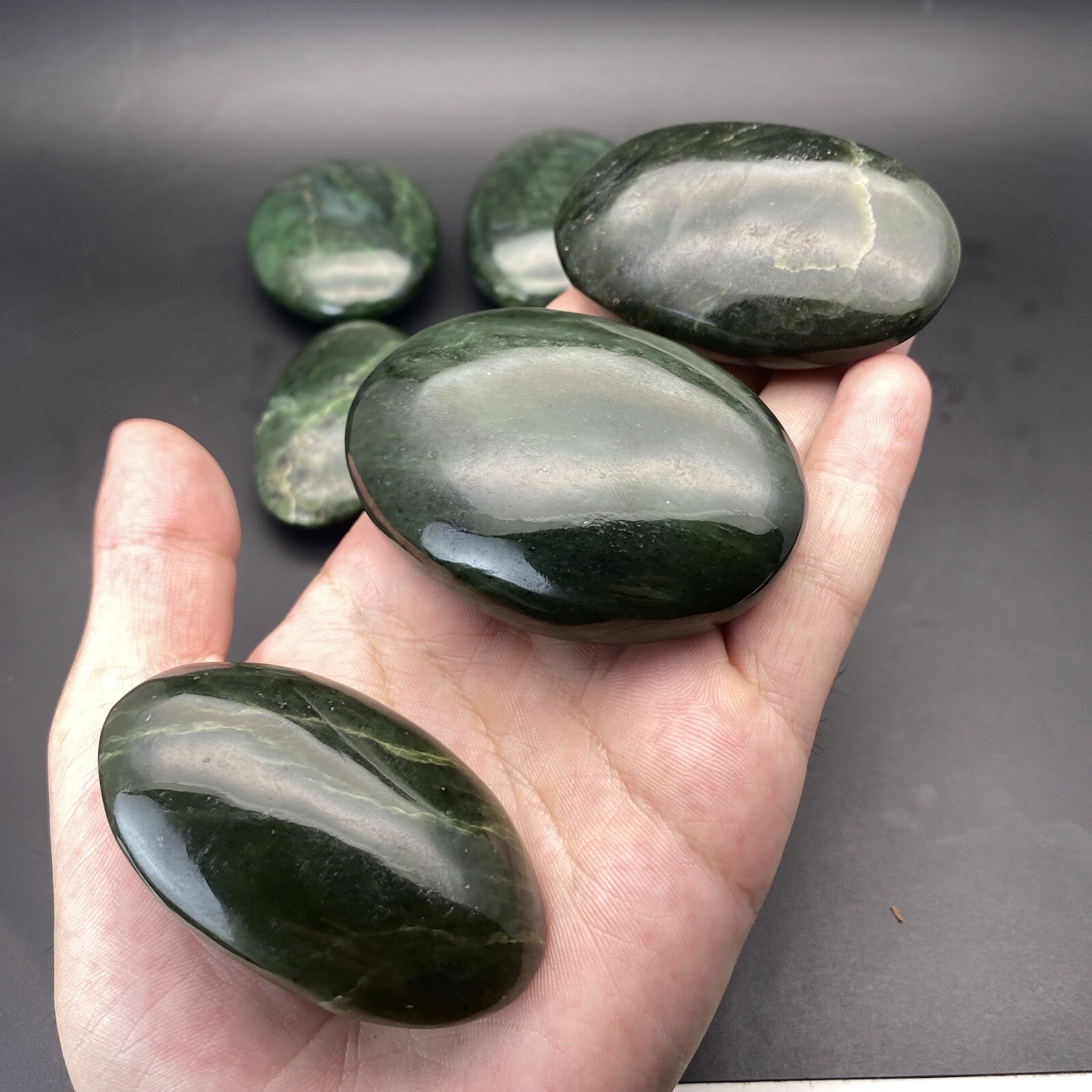 3pcs Nephrite Jade Palm Stones Healing Crystal AA Grade
