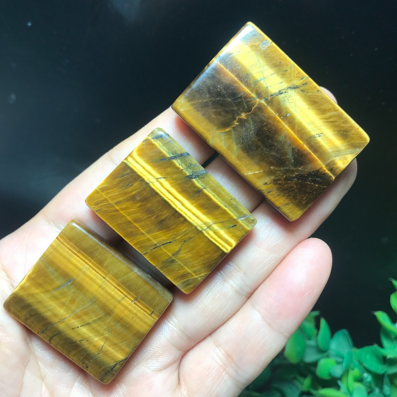 3pcs 58g Natural Tiger Eye Gemstone rectangular pendant 865