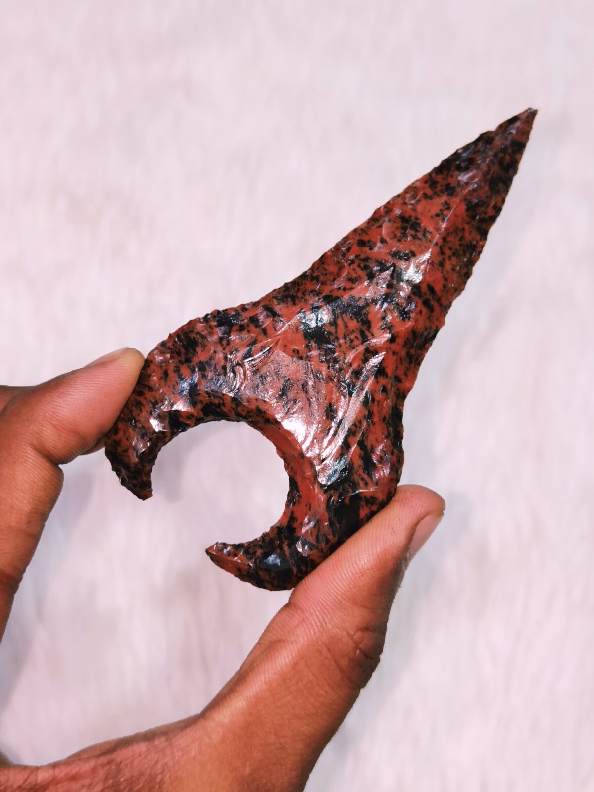 4″ Mahogany Obsidian Moon Shaped Designed Arrowhead,Hand Crafted Crystal Point.