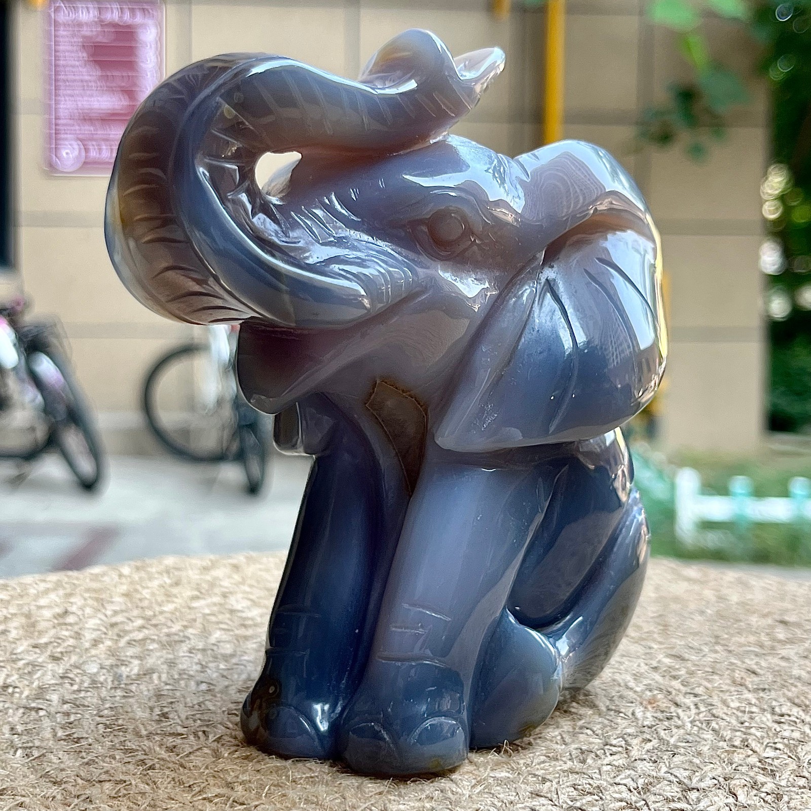 870g Crystal Agate Elephant Carving Housewarming Gift Animal Decor Art