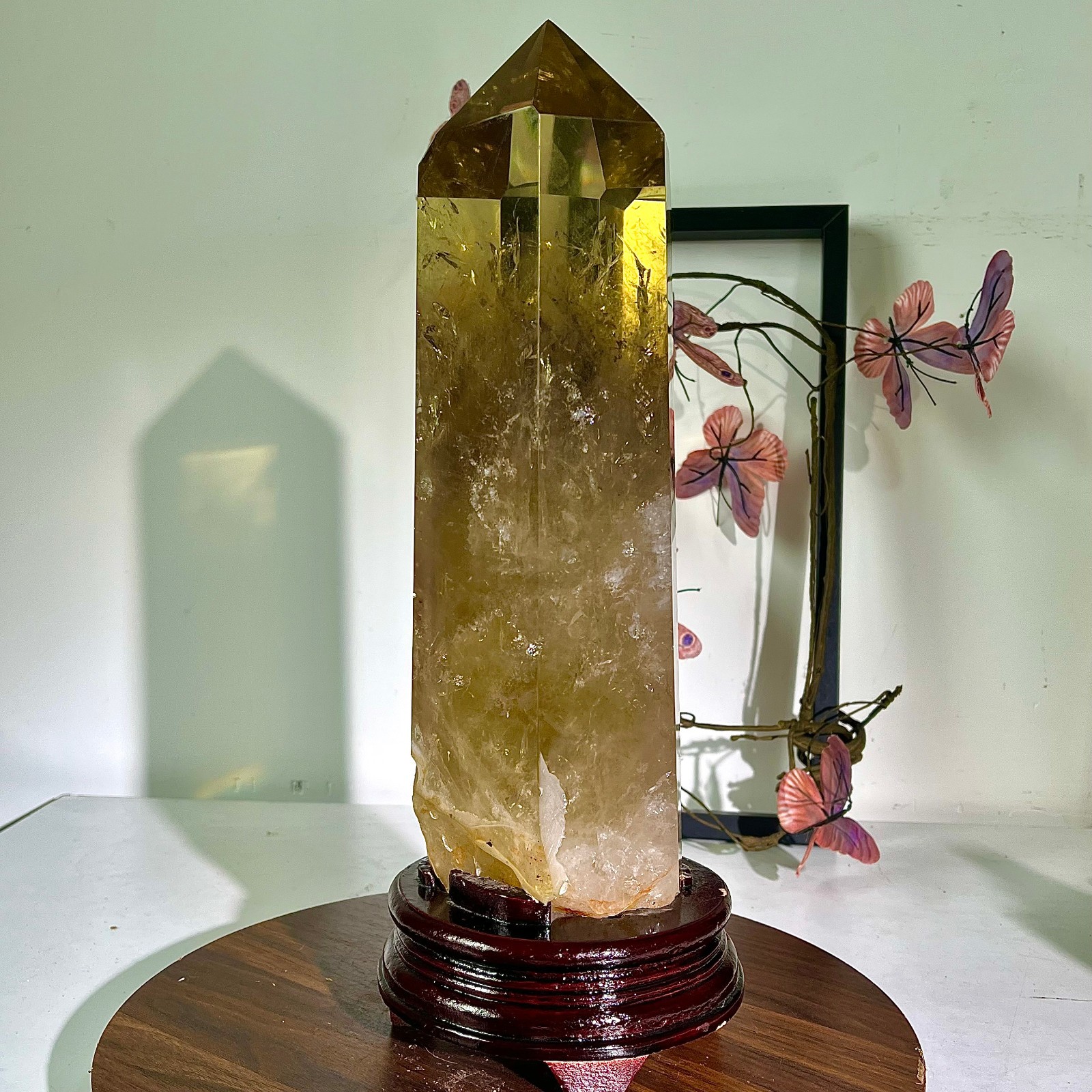 9.85LB Natural Clear Yellow Crystal Obelisk Quartz Energy Tower Point Reiki Hea