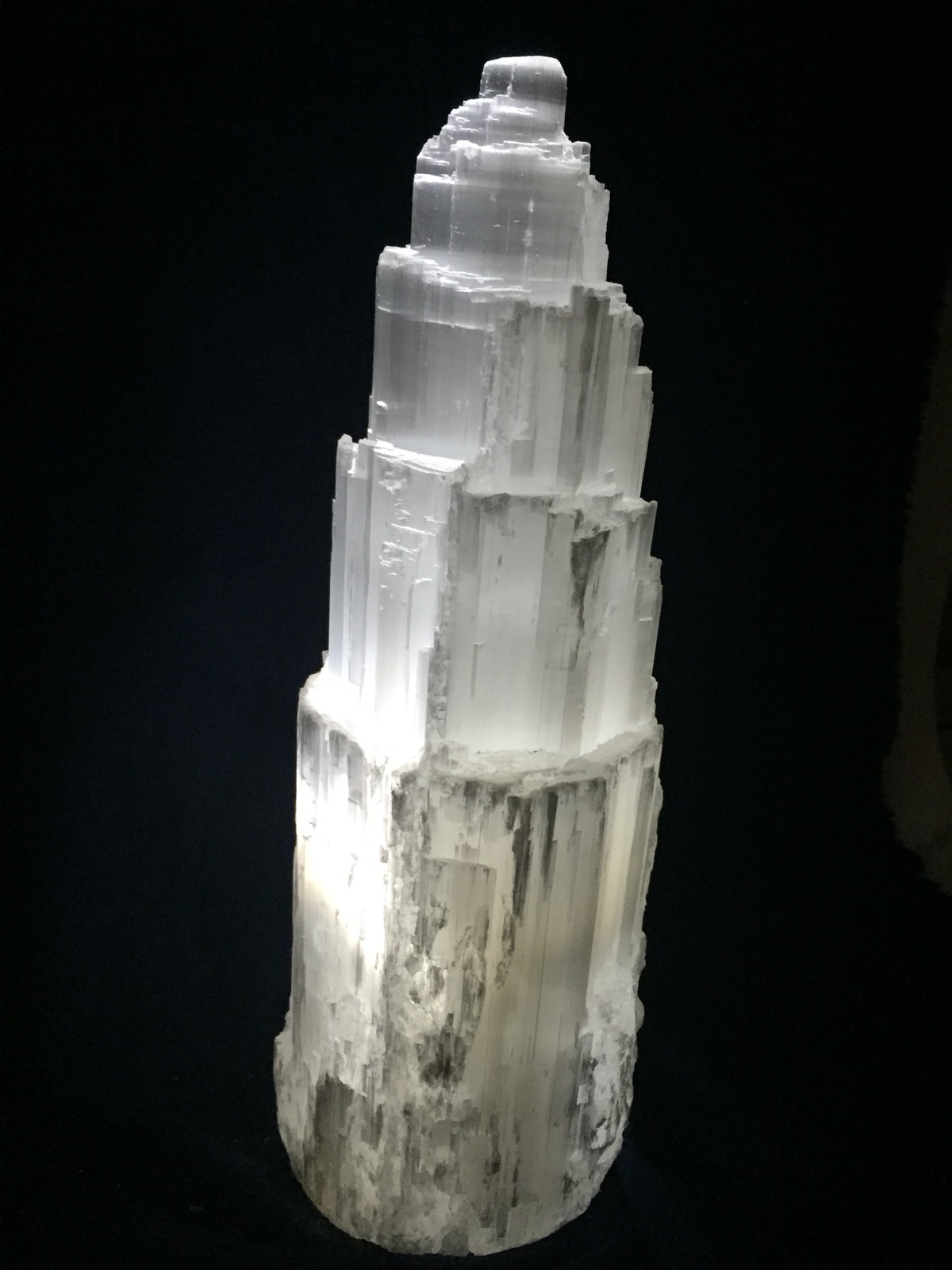 10″ Large Selenite Lamp With Cord White LED Crystal Lamp Selenite Tower Lamp.