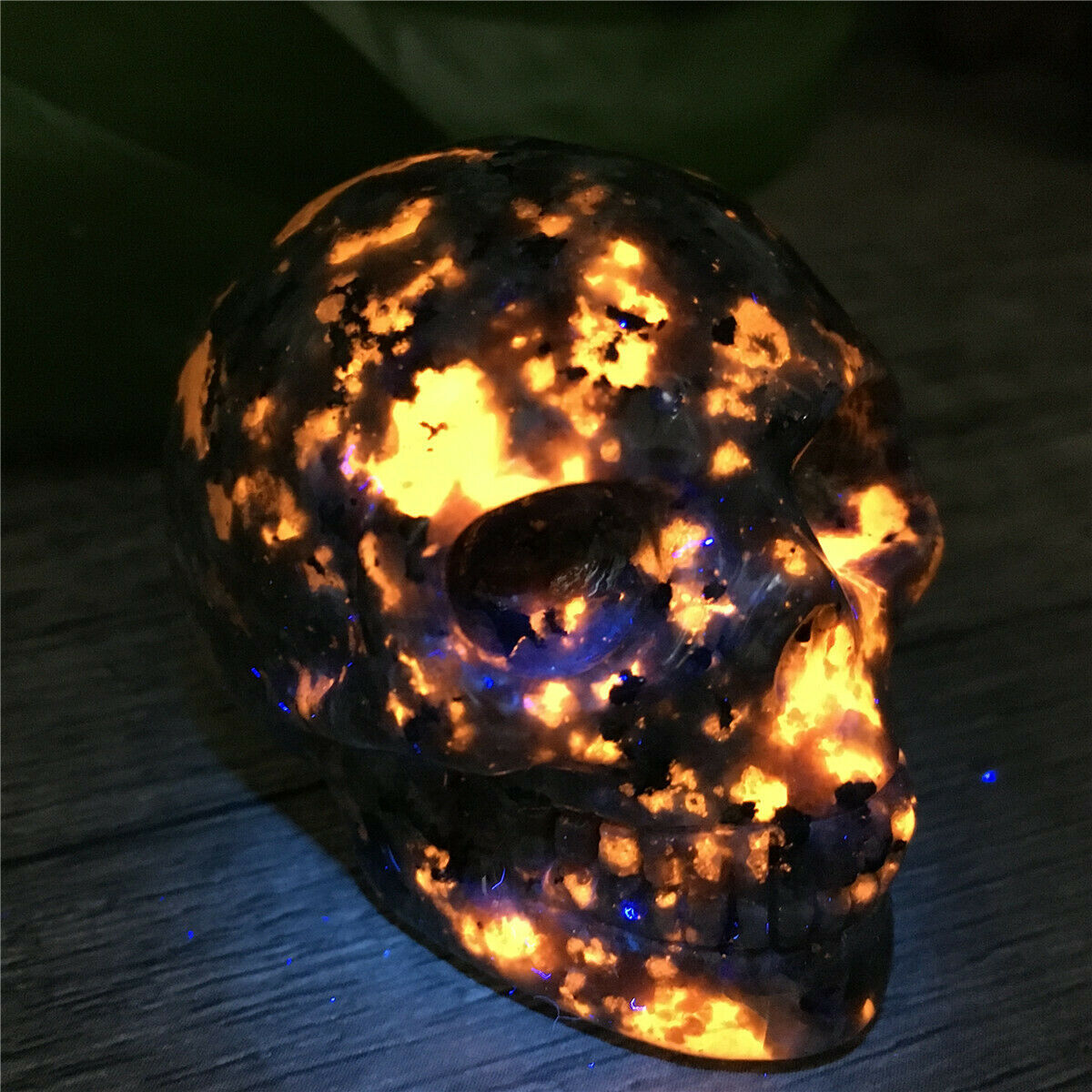 Halloween Natural Raw Yooperlite Skull Obelisk Ball Flame Fire Crystal Gemstones