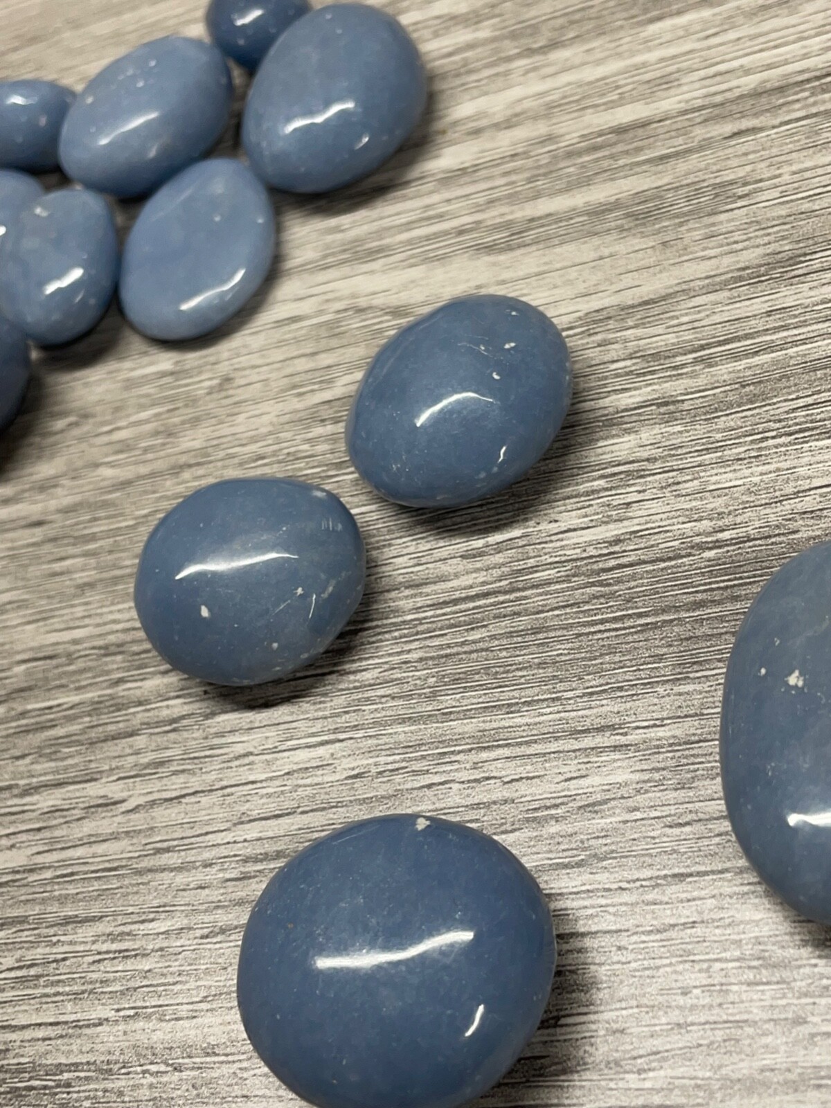 Angelite polished rock stone total weight is about 10 ounces Lot of 12 1/2″ – 1″
