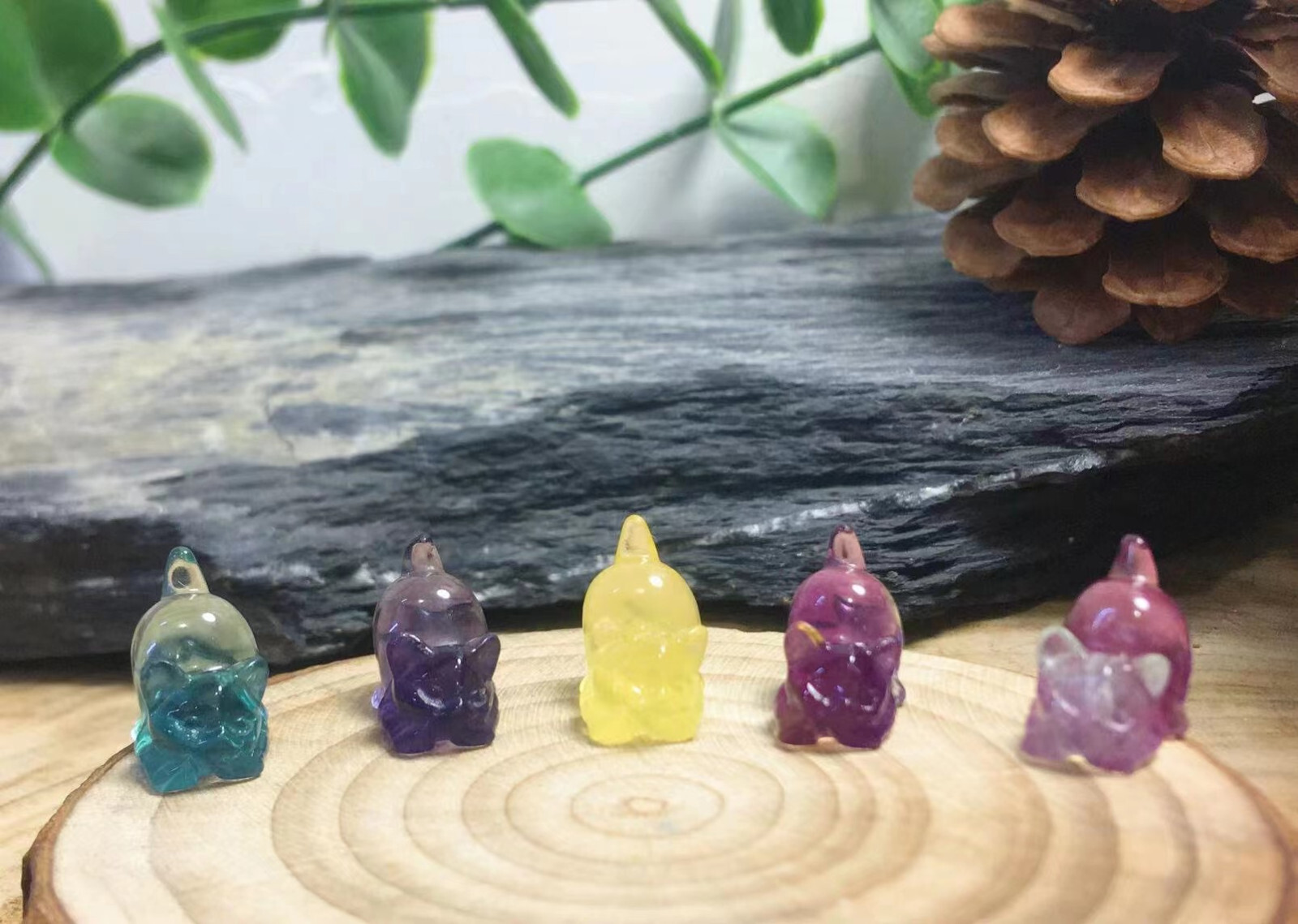 5pc Natural fluorite Carved mini cat crystal quartz crystal reiki healing