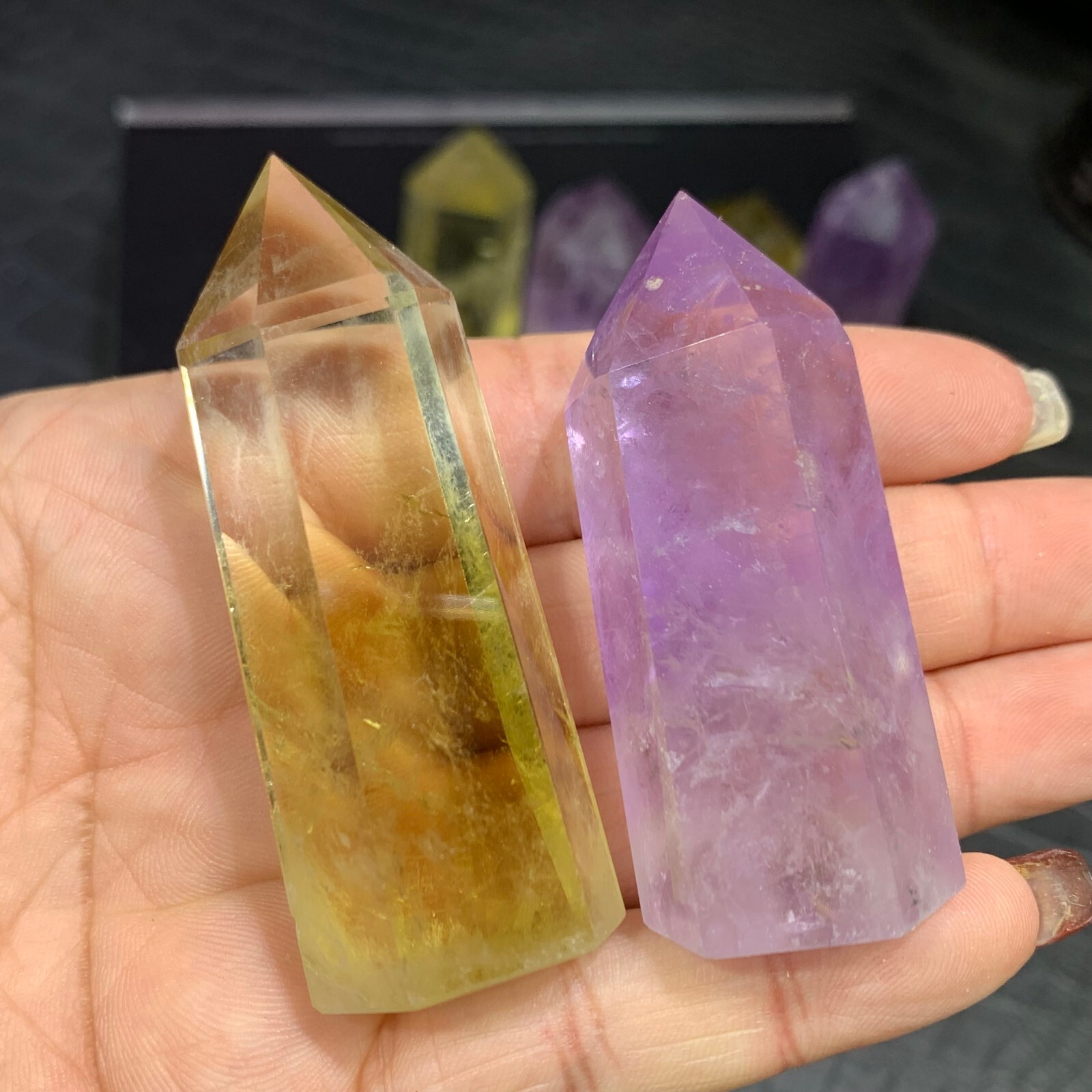 20pcs Natural amethyst citrine quartz obelisk crystal wand point healing random