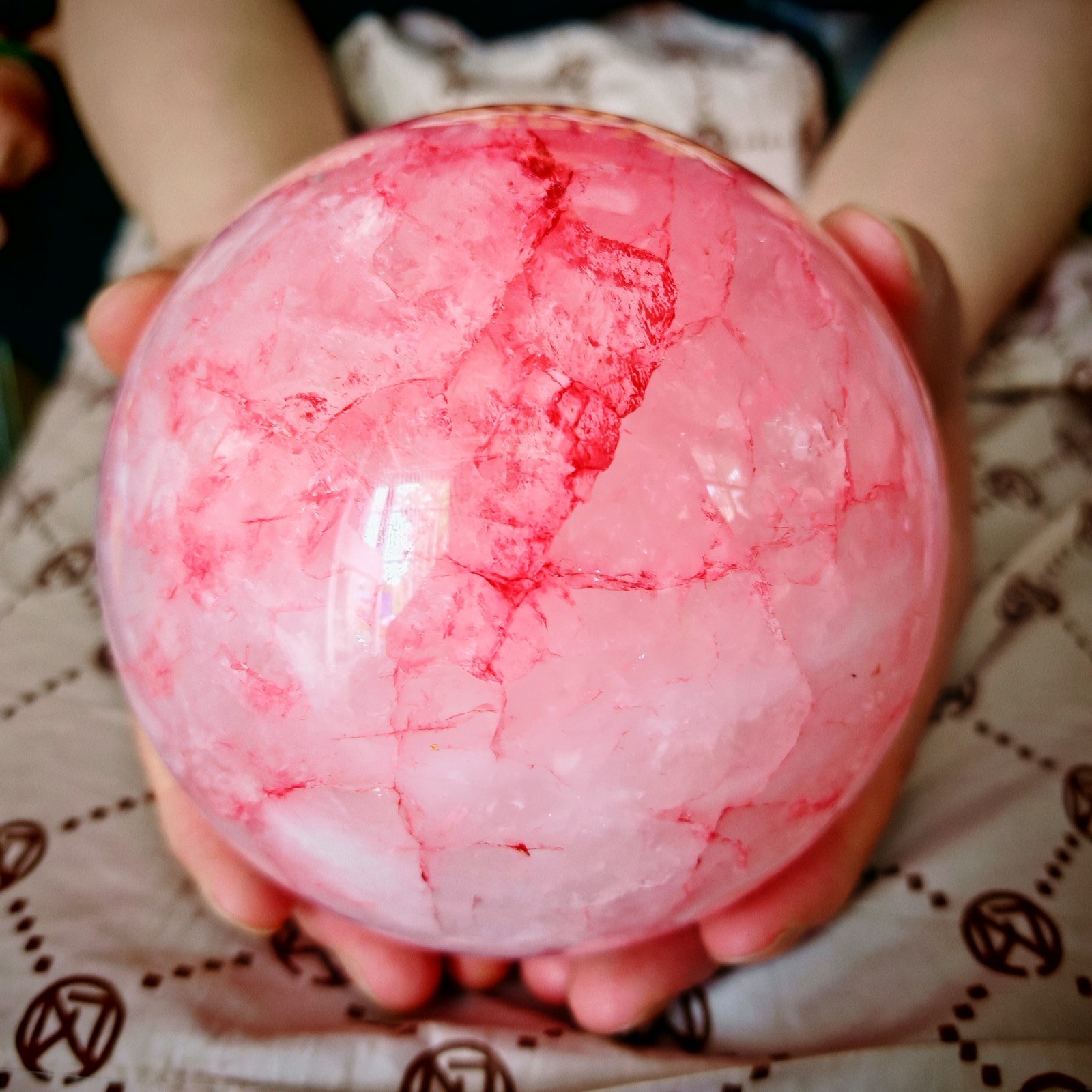 2.64LB TOP Natural Red gum flower quartz ball crystal Hand carved Decorative