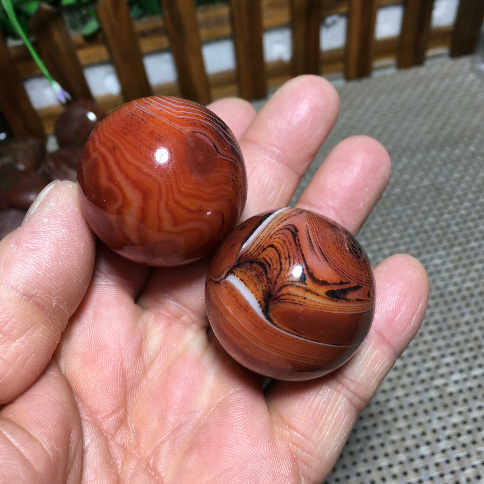 117g 2PC Natural Silk Agate Polished Sphere Ball Madagascar 9608