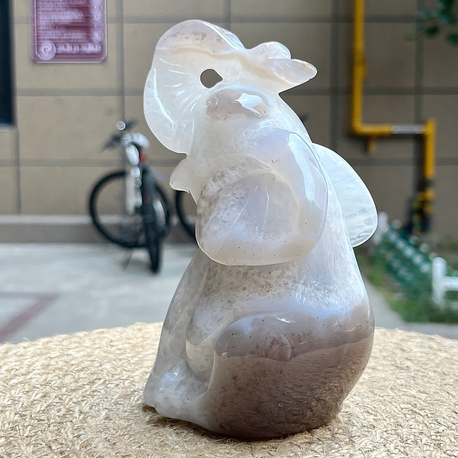 754 g Crystal Agate Elephant Carving Birthday Gift Animal Sculpture Decor