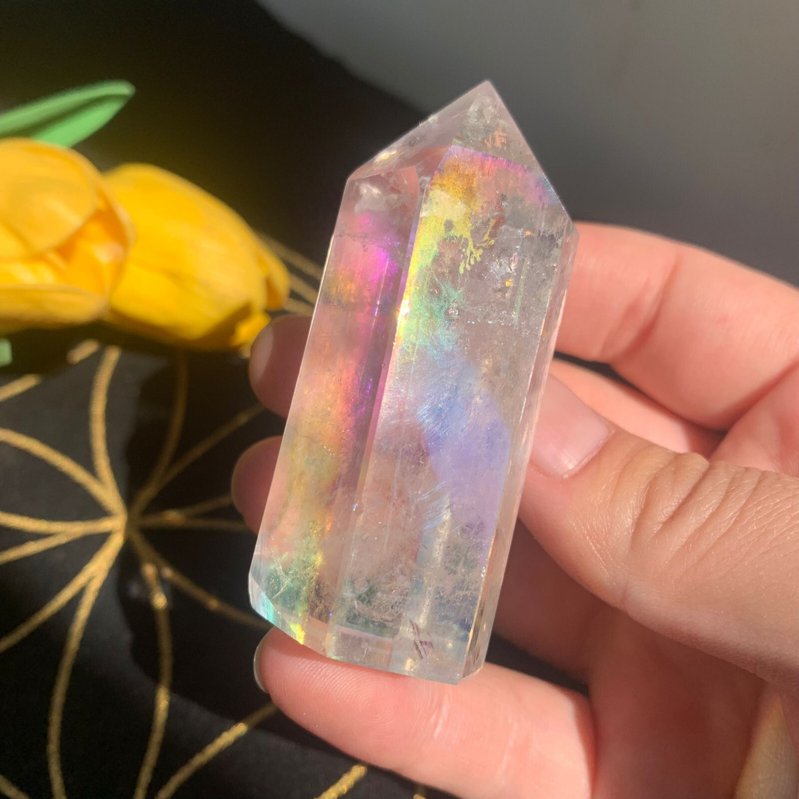 61g Titanium Angel Aura Clear Quartz Point Tower Crystal Specimen Healing
