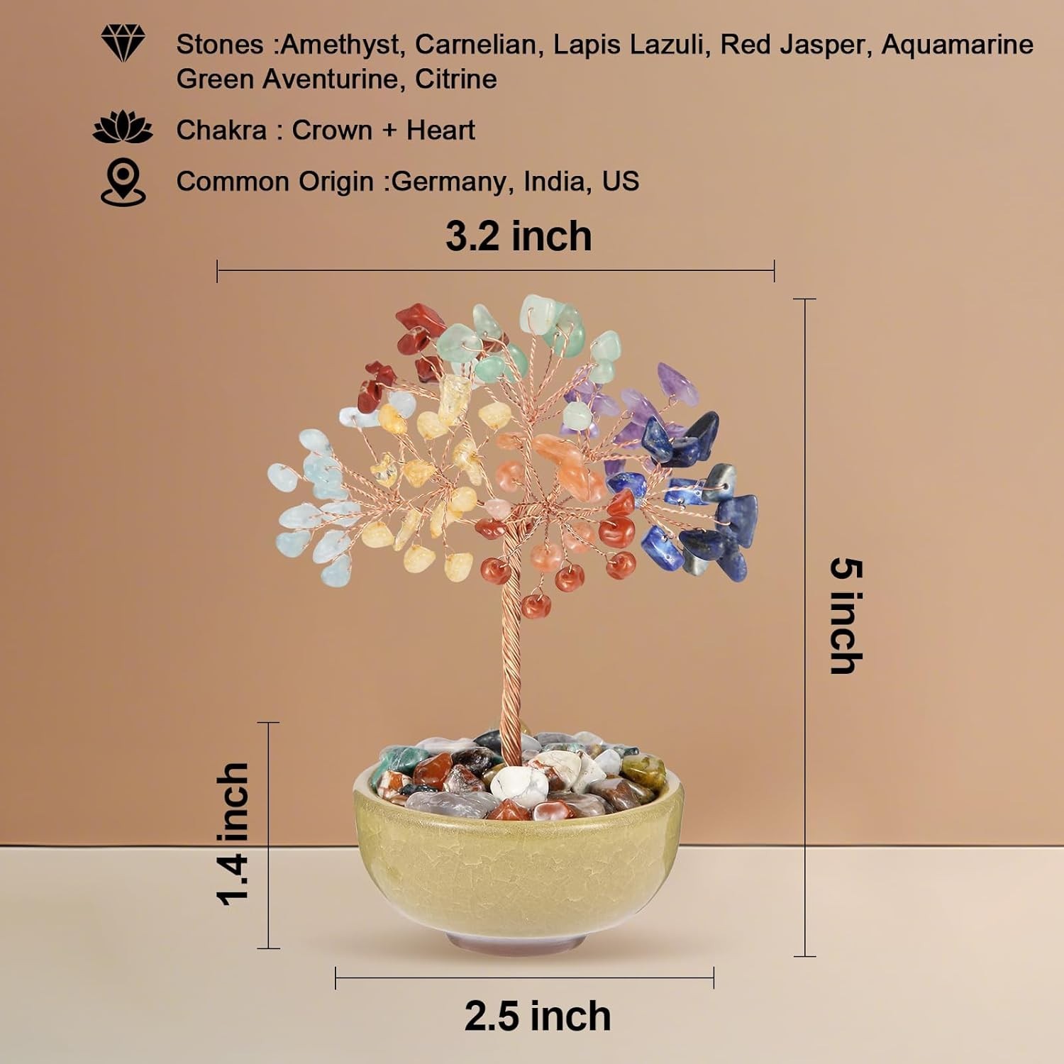 Elegant 5 Inch 7 Chakra Abundance Tree – Healing Decor for Home & Sacred Spaces