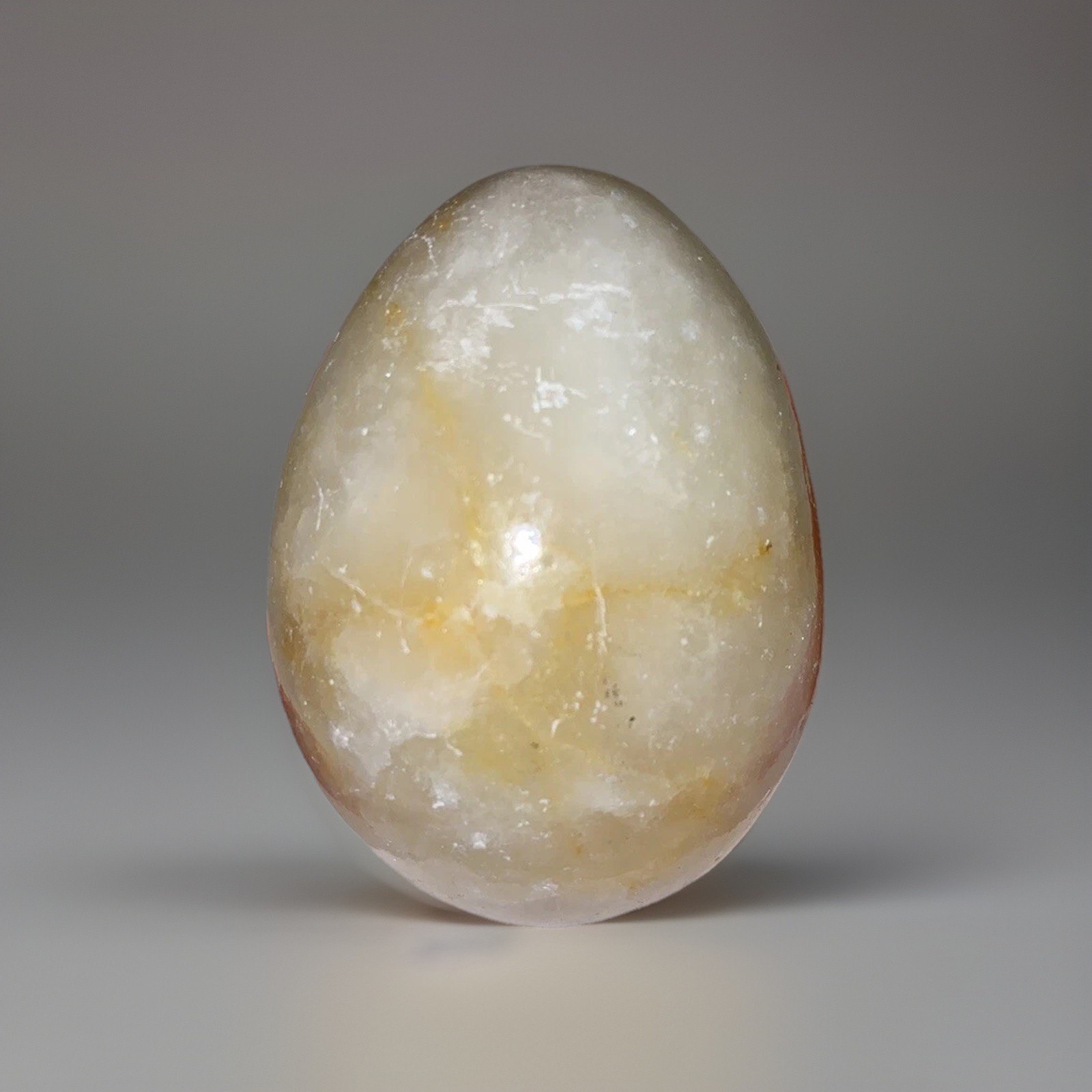 Natural Orange White Quartz Egg Hand Carved Brazil Polished Gem Stone Vtg 1970s